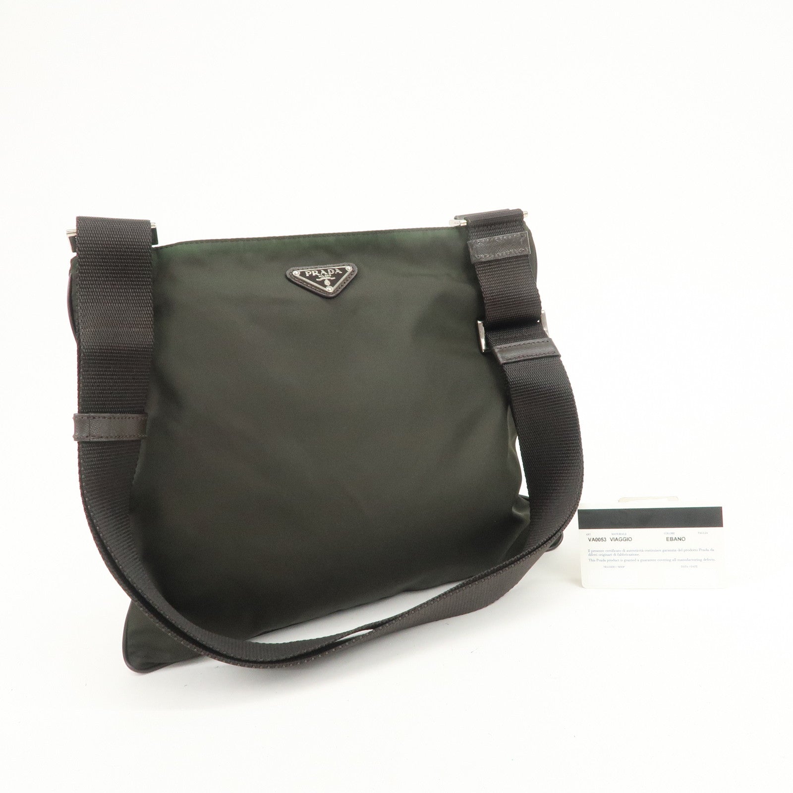 PRADA Triangle Logo Nylon Shoulder Bag Crossbody Bag Khaki VA0053
