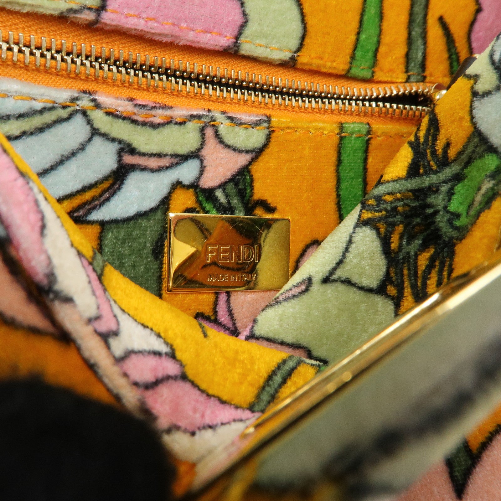 FENDI Peekaboo Mini Velour 2Way Hand Bag Flower Motif Orange 8BN244
