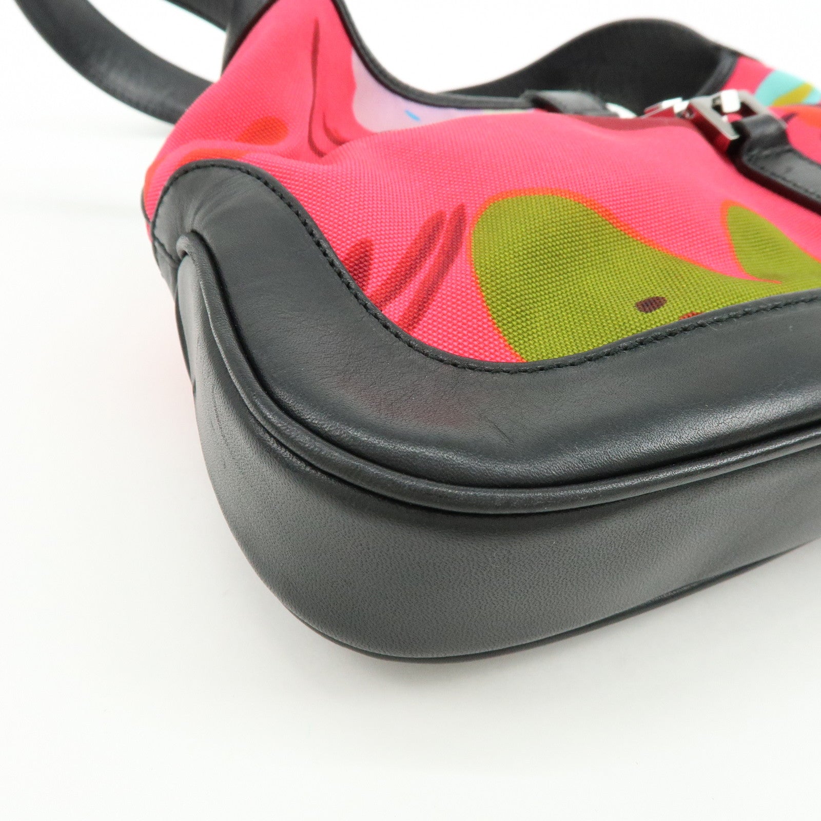 GUCCI Jackie Nylon Leather Shoulder Hand Bag Pink Black 001.9735