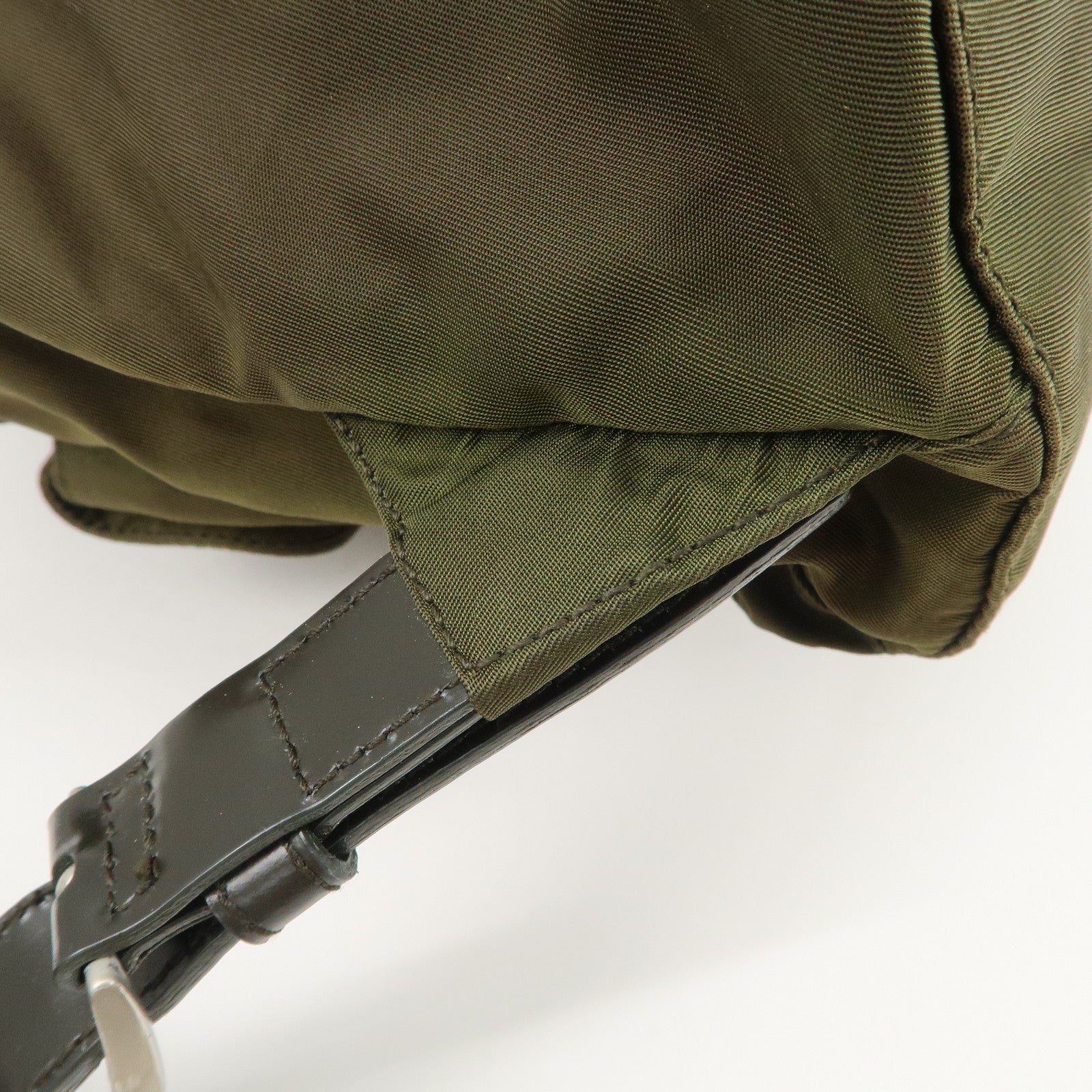 PRADA Triangle Logo Nylon Leather Backpack Ruck Sack Khaki B6677 Used
