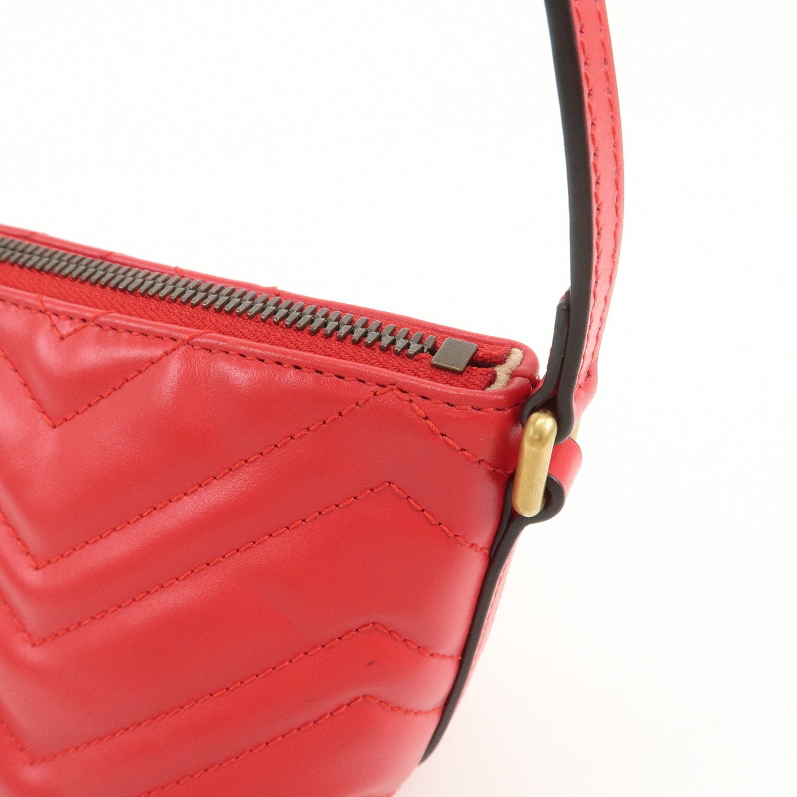 GUCCI GG Marmont Logo Leather Shoulder Bag Hand Bag Red 739166
