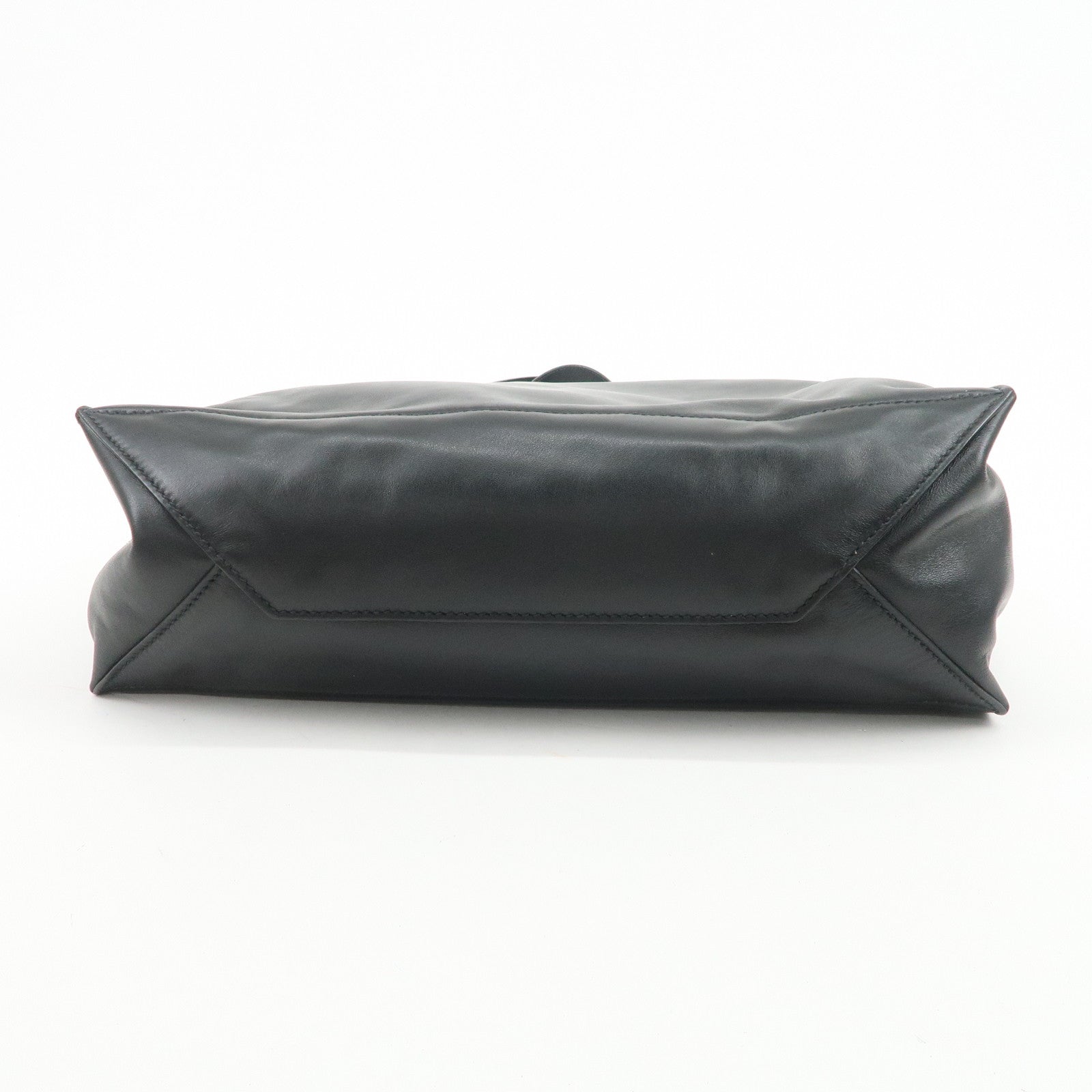 PRADA Triangle Logo Leather Tote Bag Hand Bag Black 1BG002