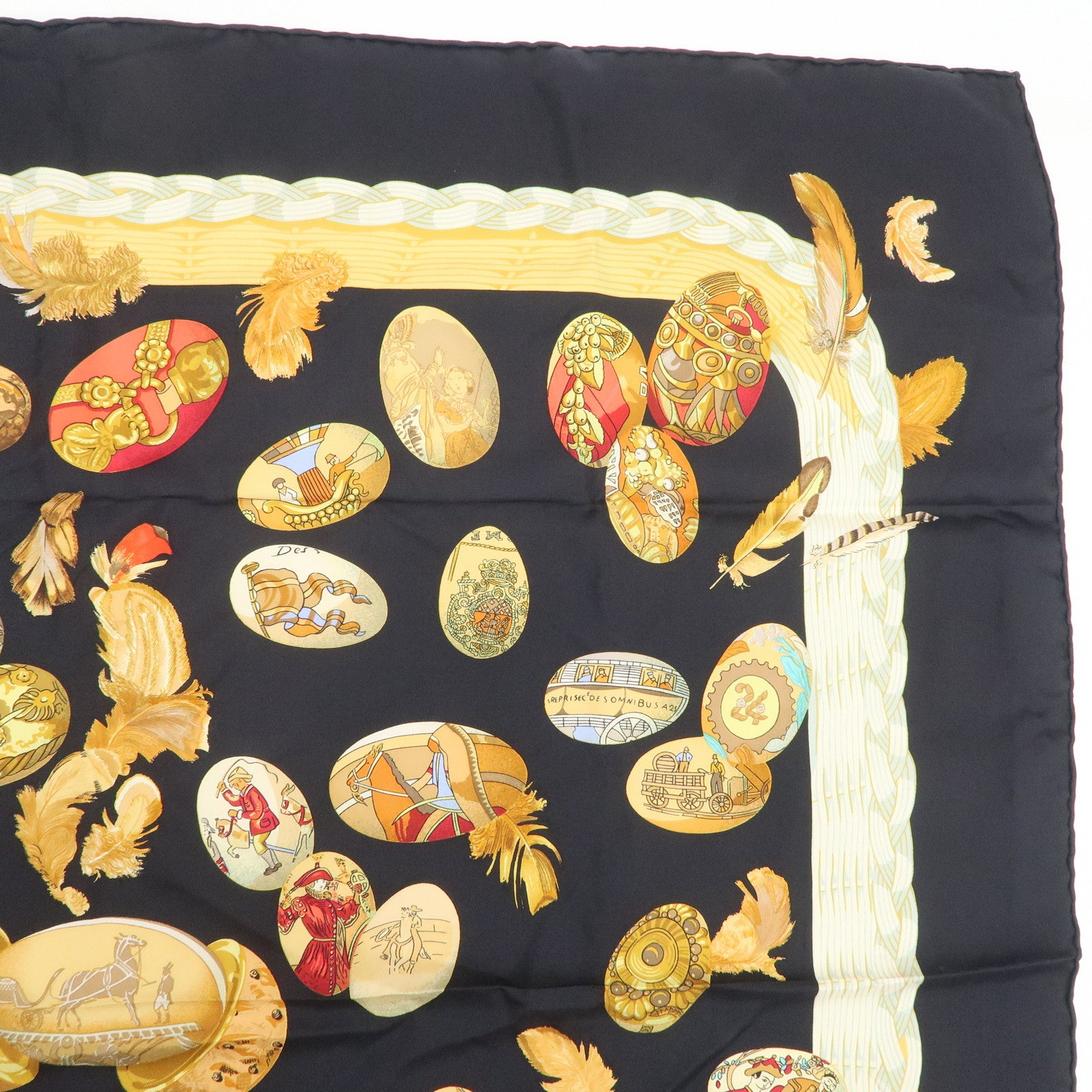 HERMES Carre 90 Silk 100% COUVEE D'HERMES Scarf Black Brown