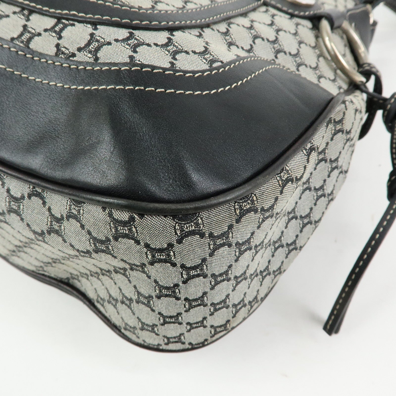 CELINE Macadam Canvas Leather Shoulder Bag Hand Bag Black