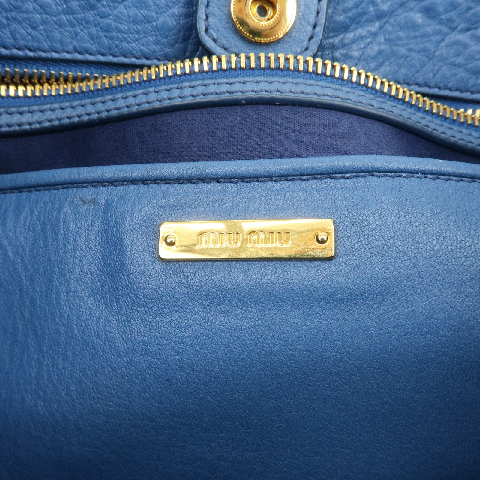 MIU MIU Madras Leather 2Way Shoulder Bag Hand Bag Blue RN0886