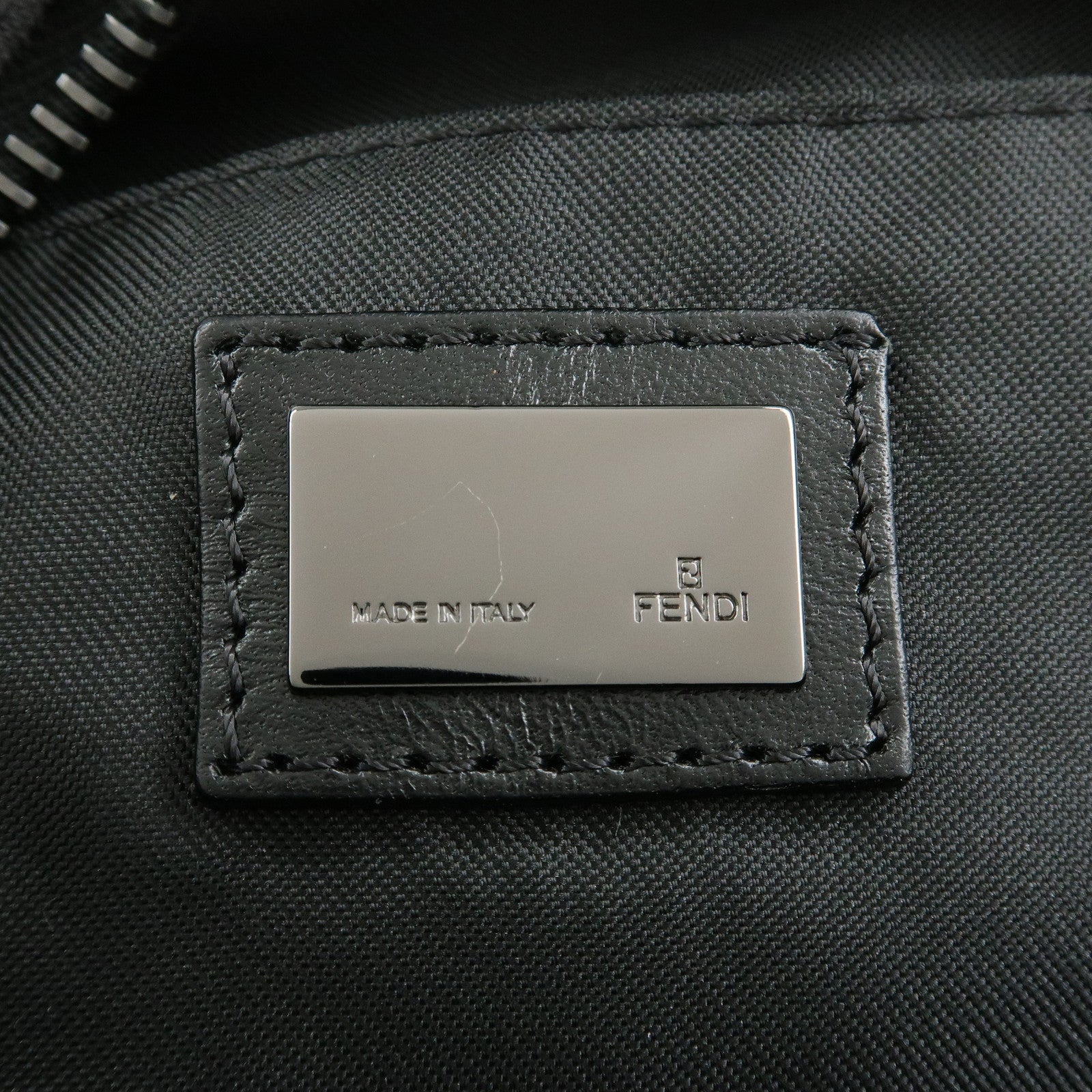 FENDI Zucchino Canvas Leather Shoulder Crossbody Bag Black 8BR324