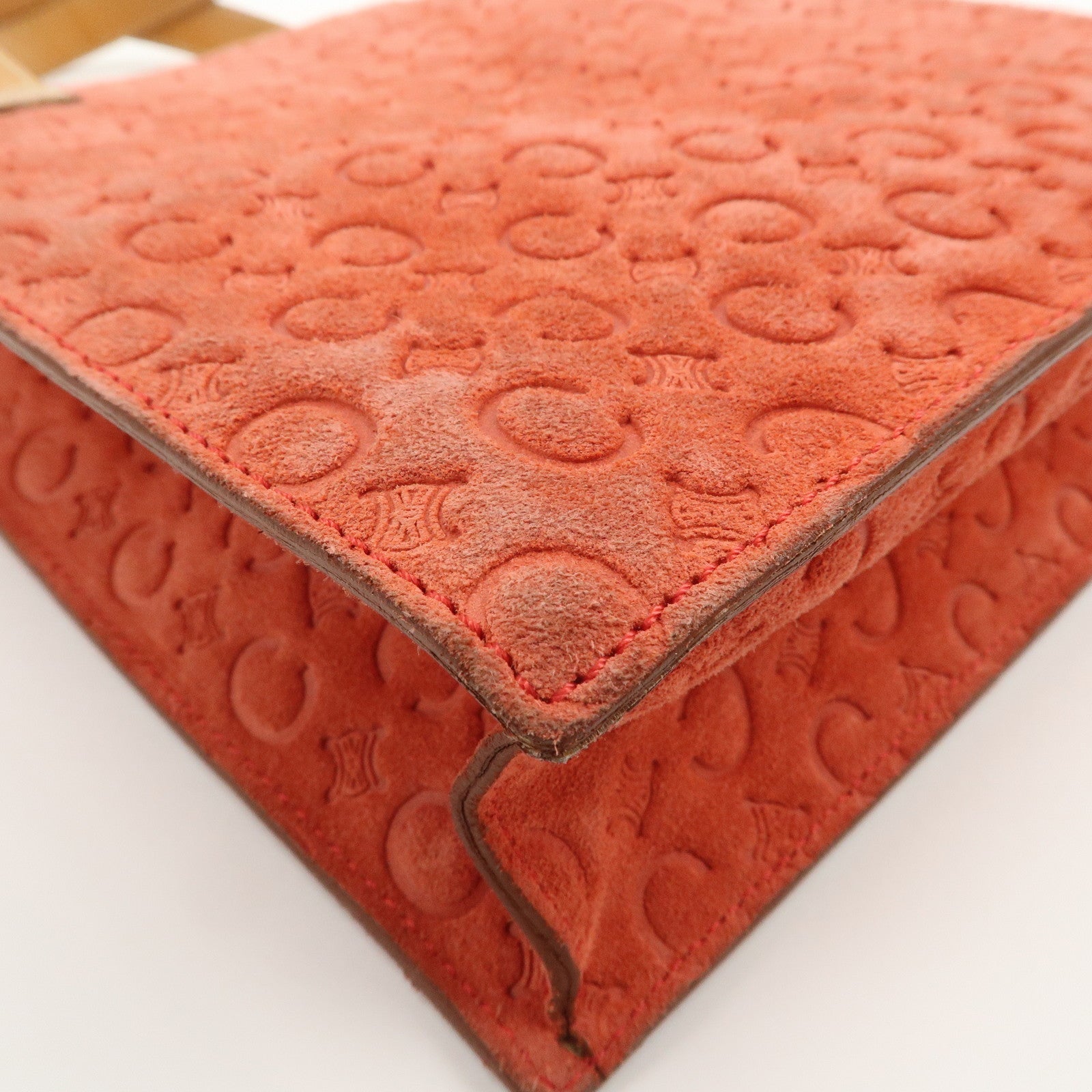 CELINE C Macadam Suede Leather Tote Bag Hand Bag Orange Light Brown