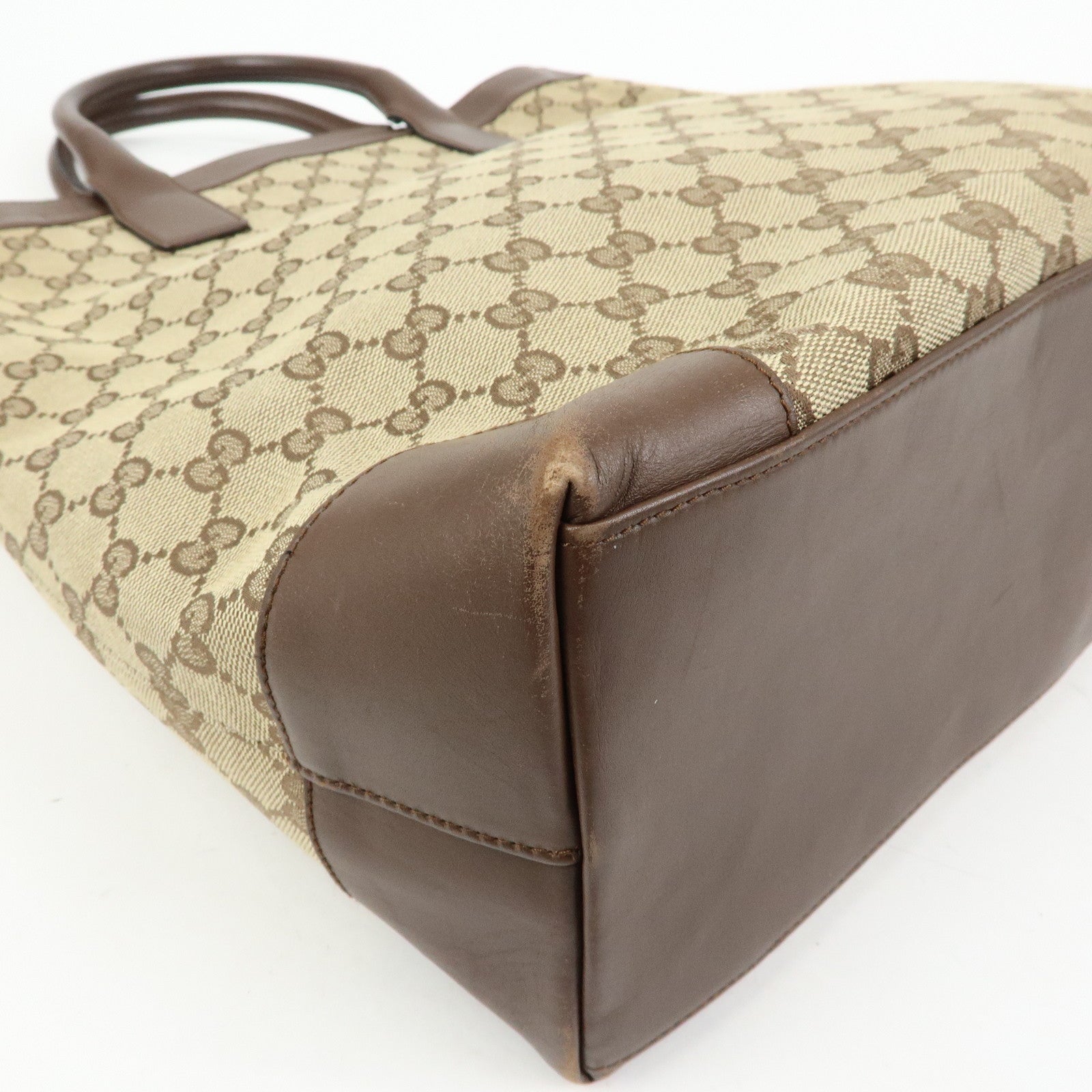 GUCCI GG Canvas Leather Tote Bag Hand Bag Beige Brown 002・1121