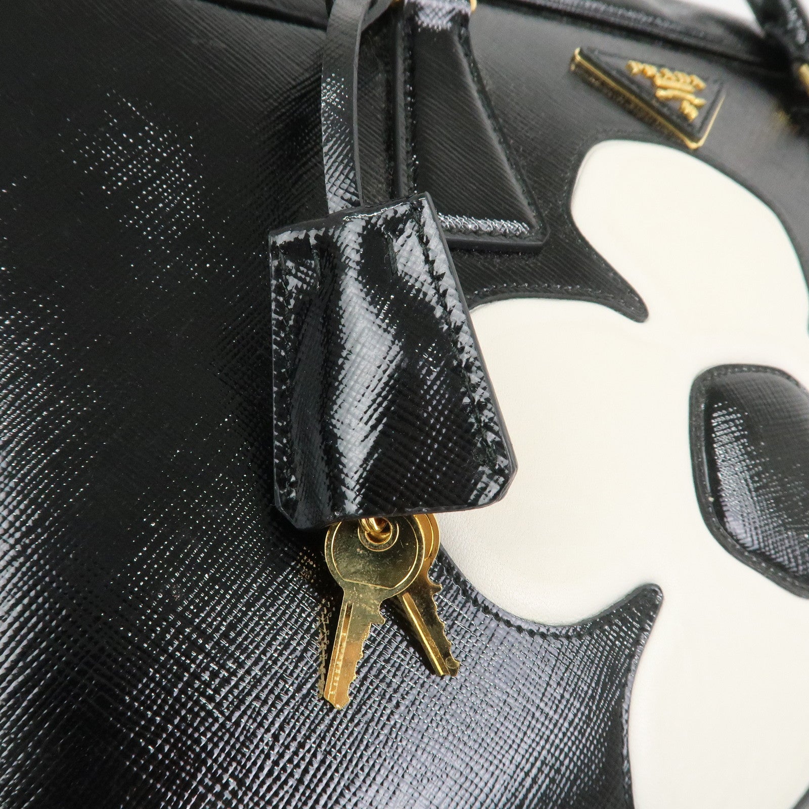 PRADA Flower Saffiano Leather 2Way Bag Hand Bag Black BL095M