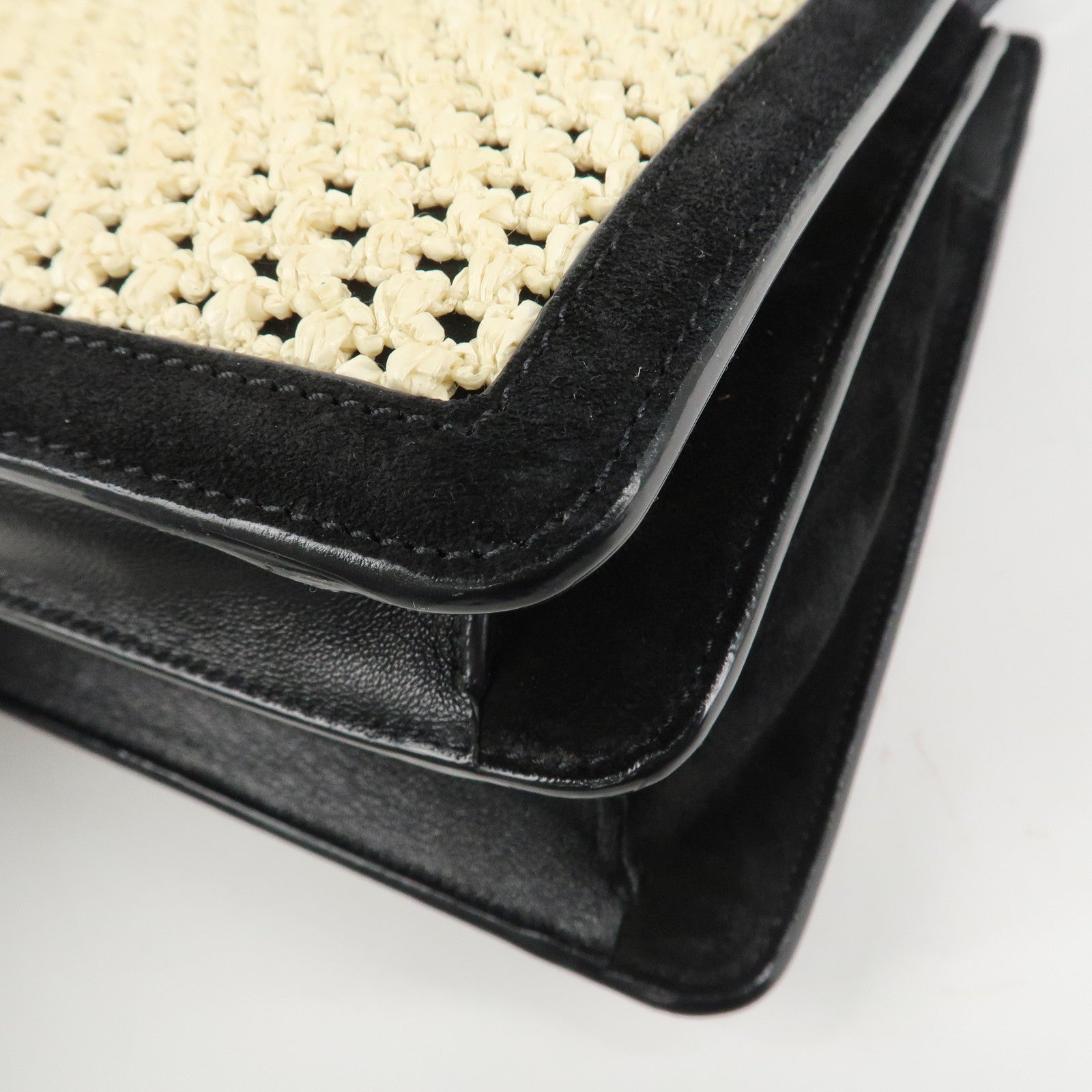 JIMMY CHOO Leather Suede Straw 2WAY Hand Bag Shoulder Bag Black Used