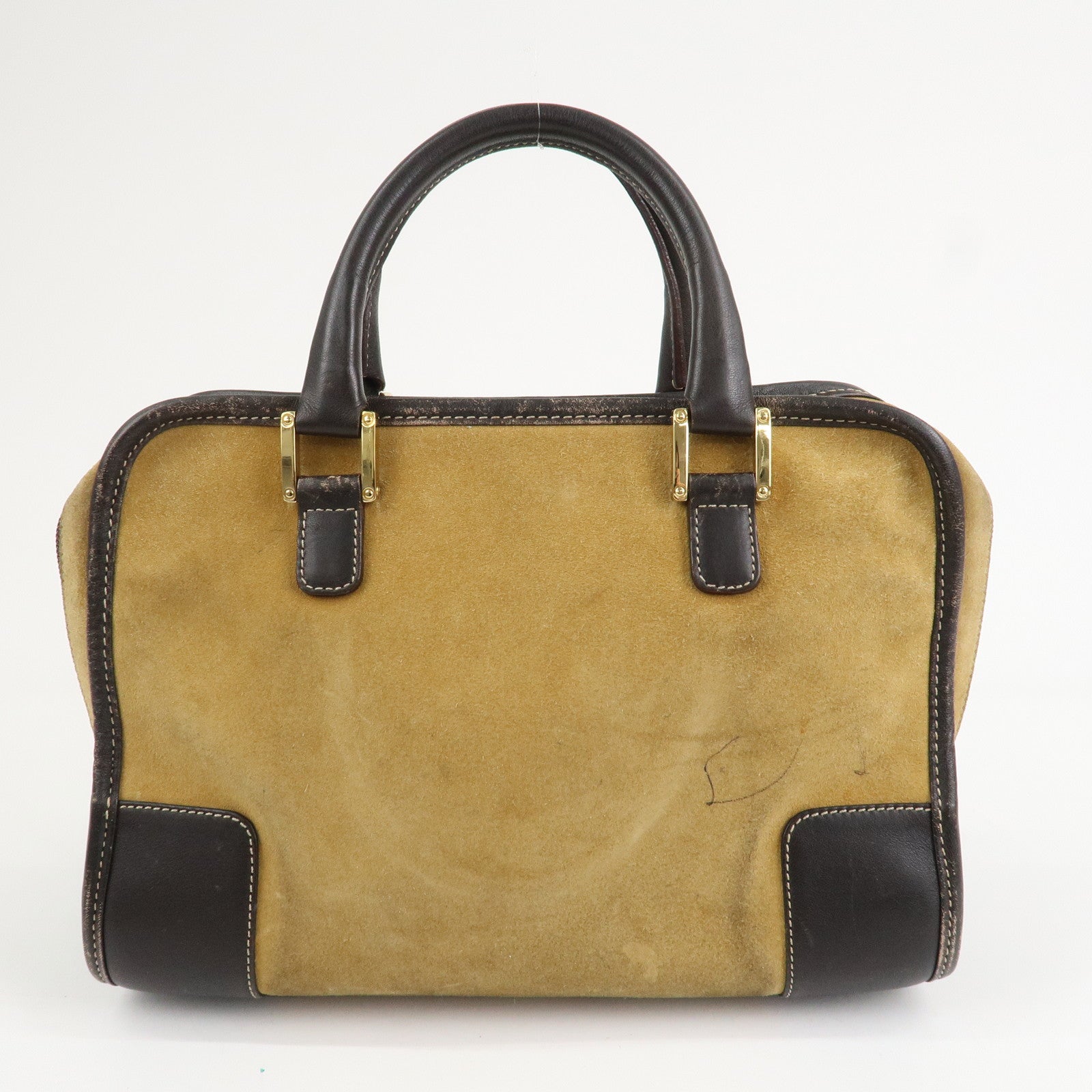 LOEWE Anagram Leather Suede Amazona 28 Hand Bag Beige Brown