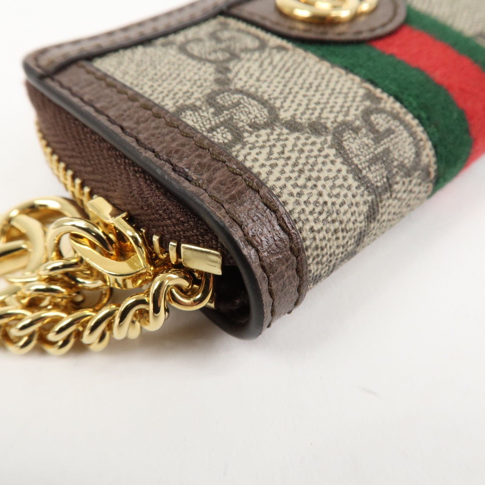 GUCCI Ophidia Sherry Zip Around Key Case Coin Case Beige Brown 523157 Used