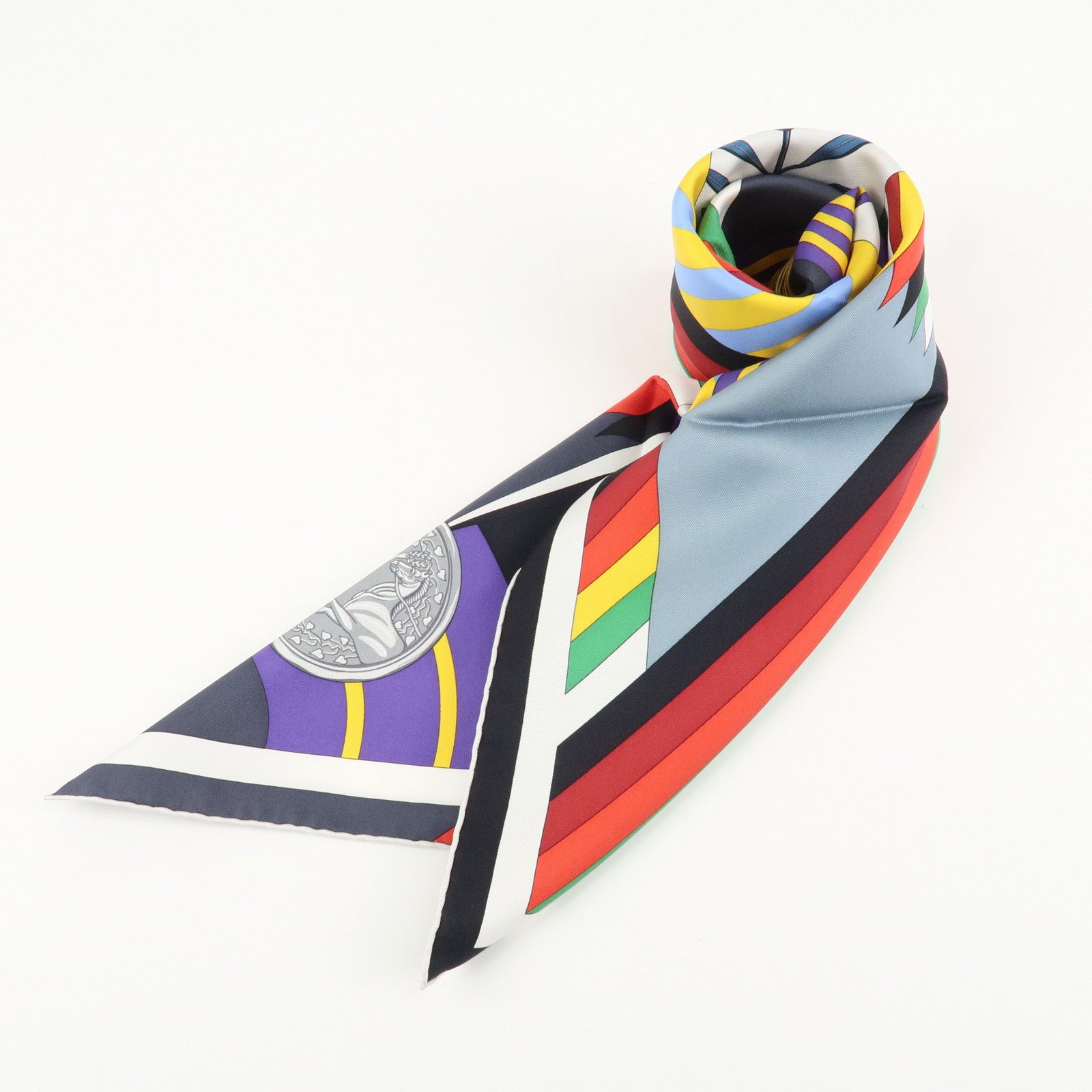 HERMES Carre 90 Silk 100% Scarf LES JEUX D'HERMES Black Used