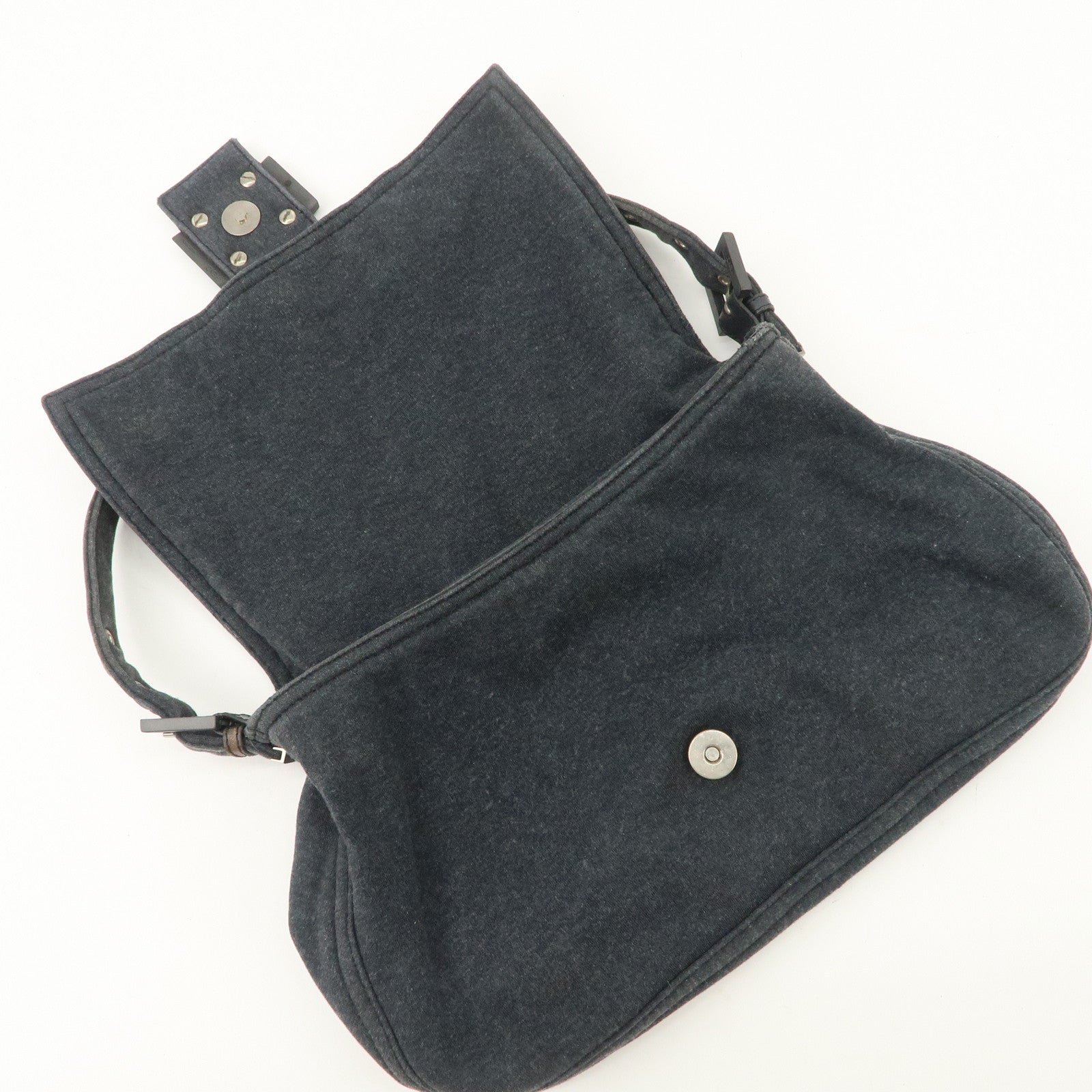 FENDI Mamma Baguette Zucca Cotton Shoulder Bag Gray 26325 Used