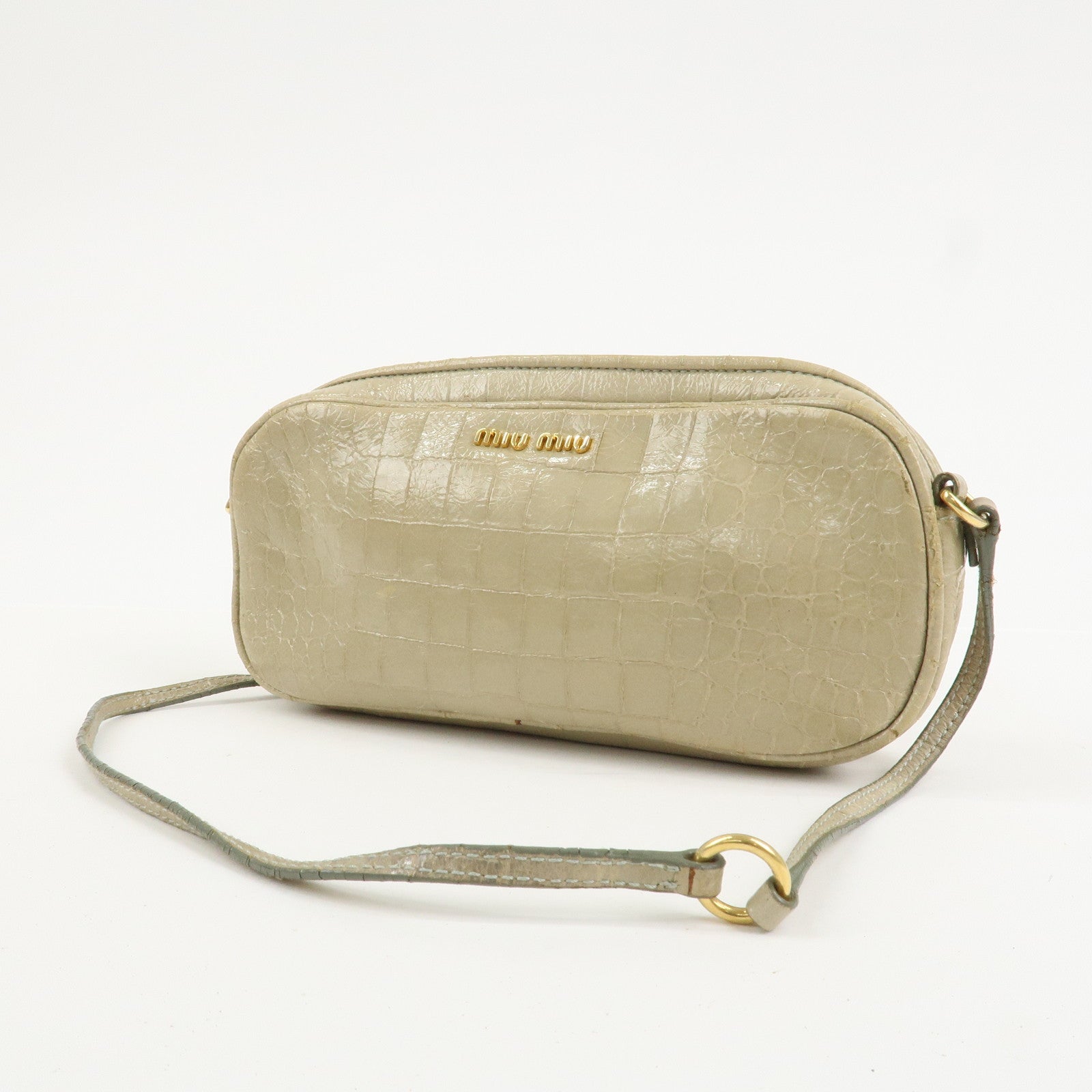 MIU MIU Patent Leather Shoulder Bag Crossbody Bag Beige 5N1477