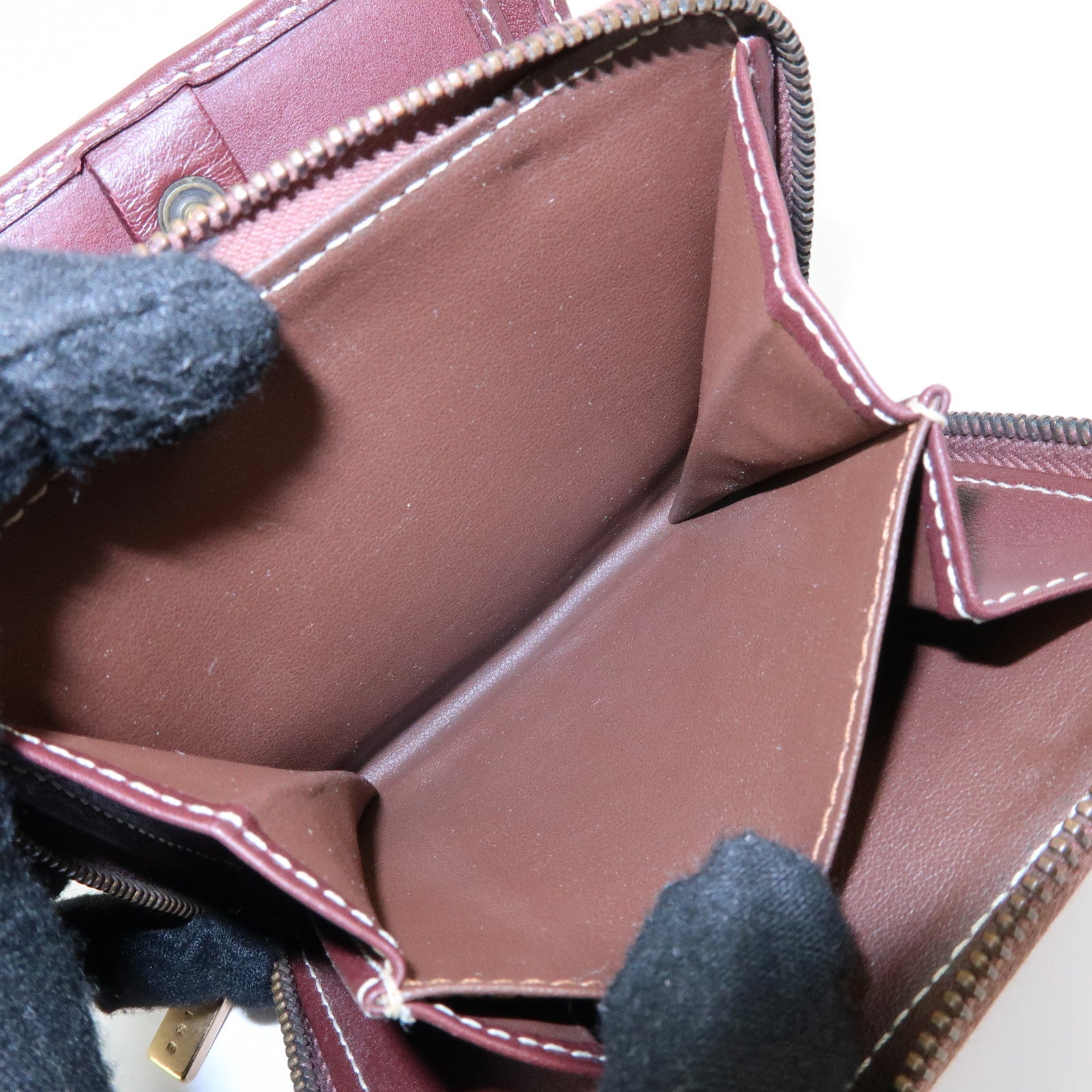 CELINE Macadam Denim Leather Bi-fold Compact Wallet Bordeaux