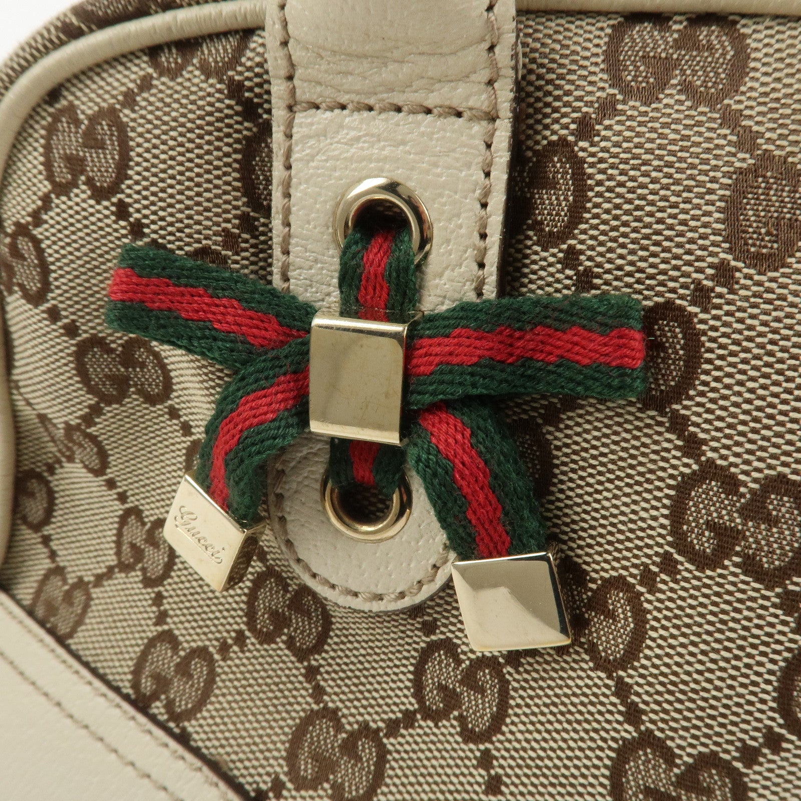 GUCCI Princy Sherry GG Canvas Leather Boston Bag Brown Ivory 161720