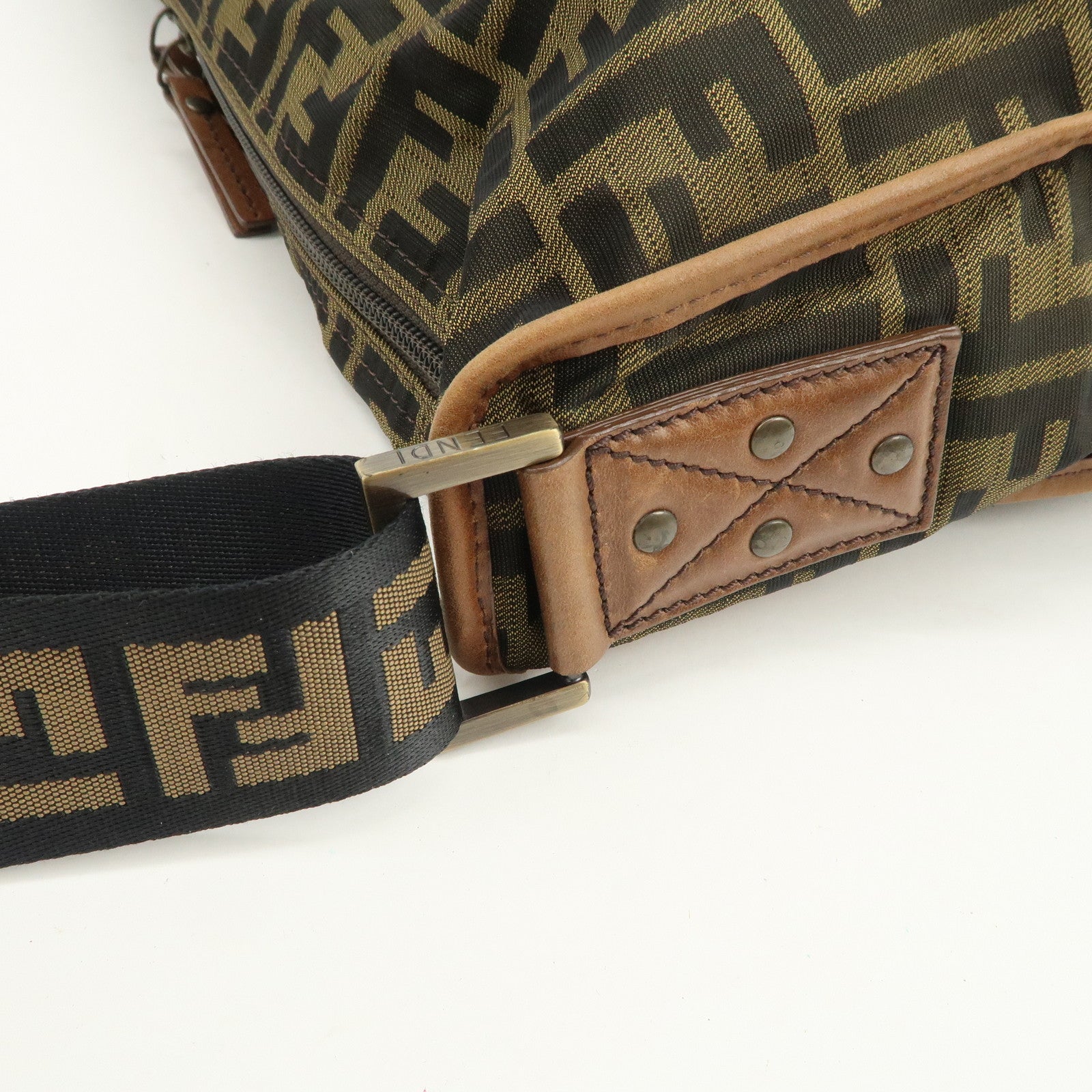 FENDI Zucca Canvas Leather Shoulder Bag Crossbody Bag Brown 7VA148