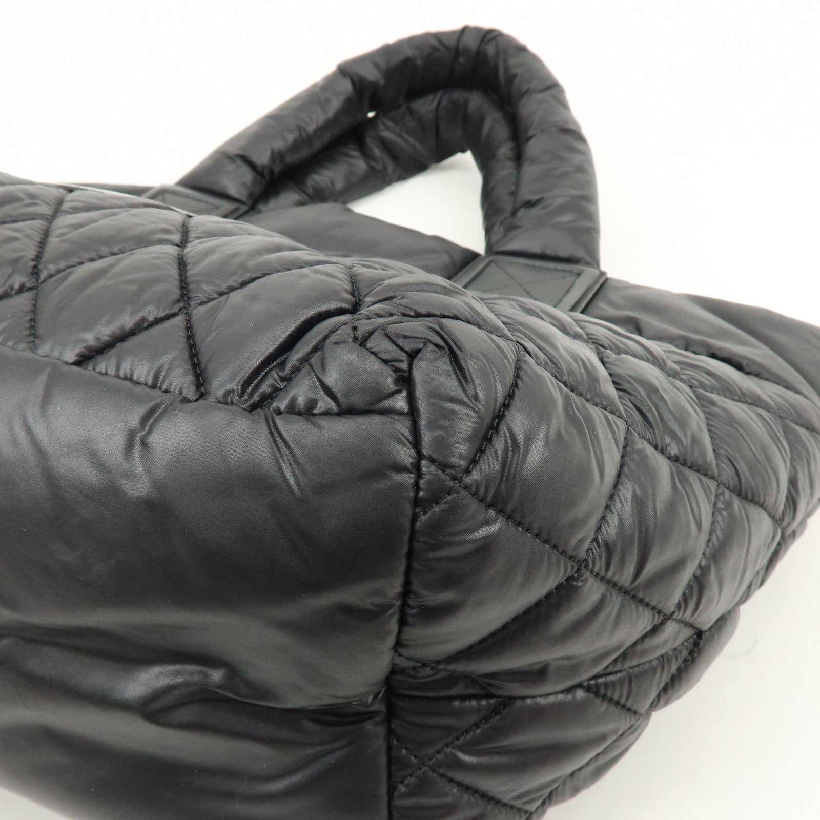 CHANEL COCO Cocoon PM Nylon Leather Tote Bag Hand Bag Black A48610