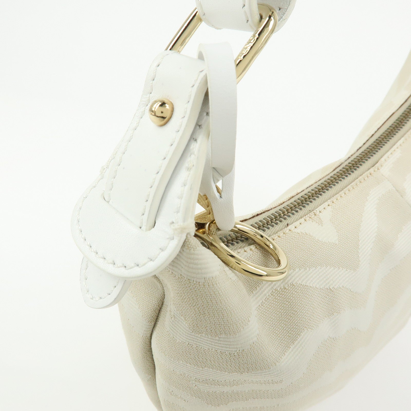 FENDI Canvas Leather Hand Bag Shoulder Bag Light Beige White 8BR391