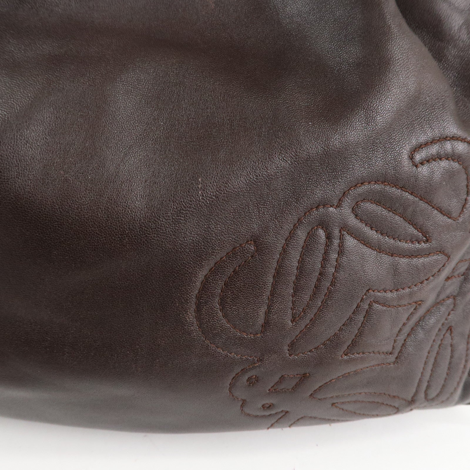 LOEWE Anagram Nappa Leather Shoulder Bag Brown Used