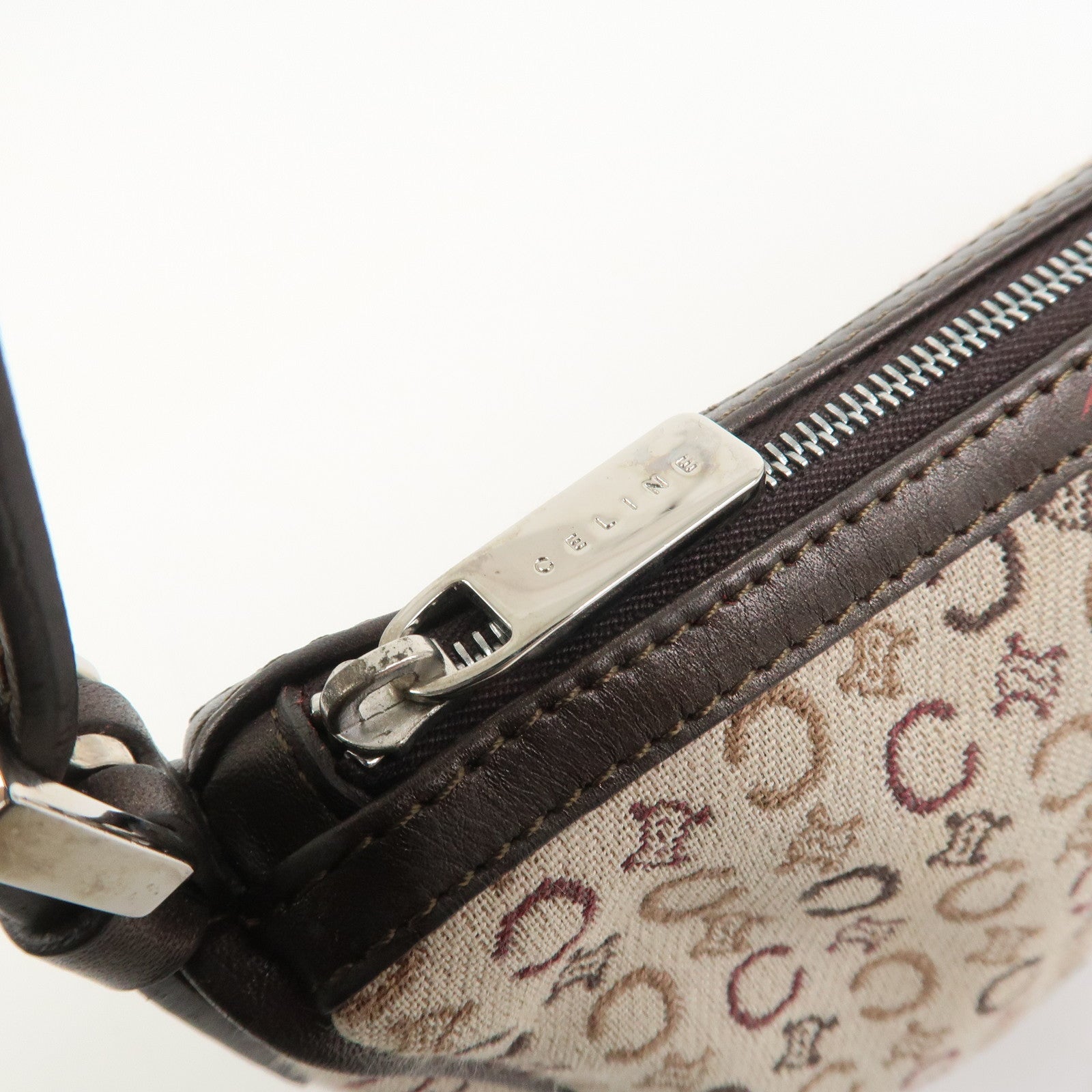 CELINE C Macadam Jacquard Leather Hand Shoulder Bag Beige Brown