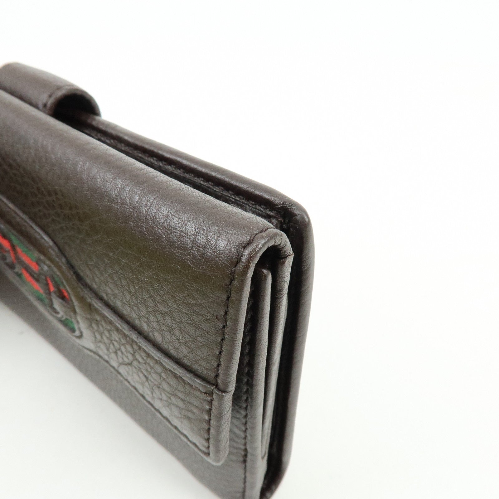 GUCCI Interlocking G Sherry Leather Long Wallet Dark Brown 29535