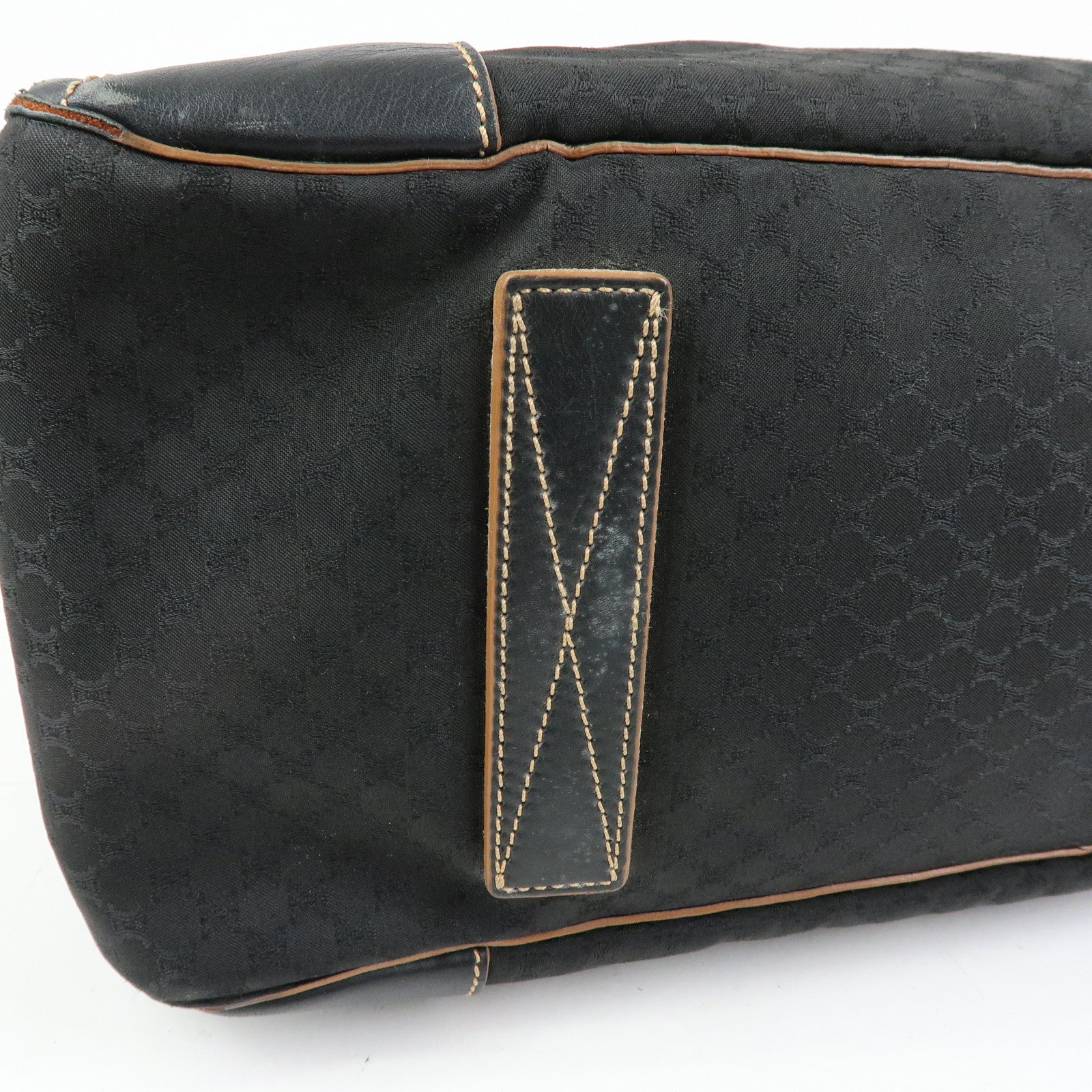 CELINE Macadam Canvas Leather Boston Bag Hand Bag Black