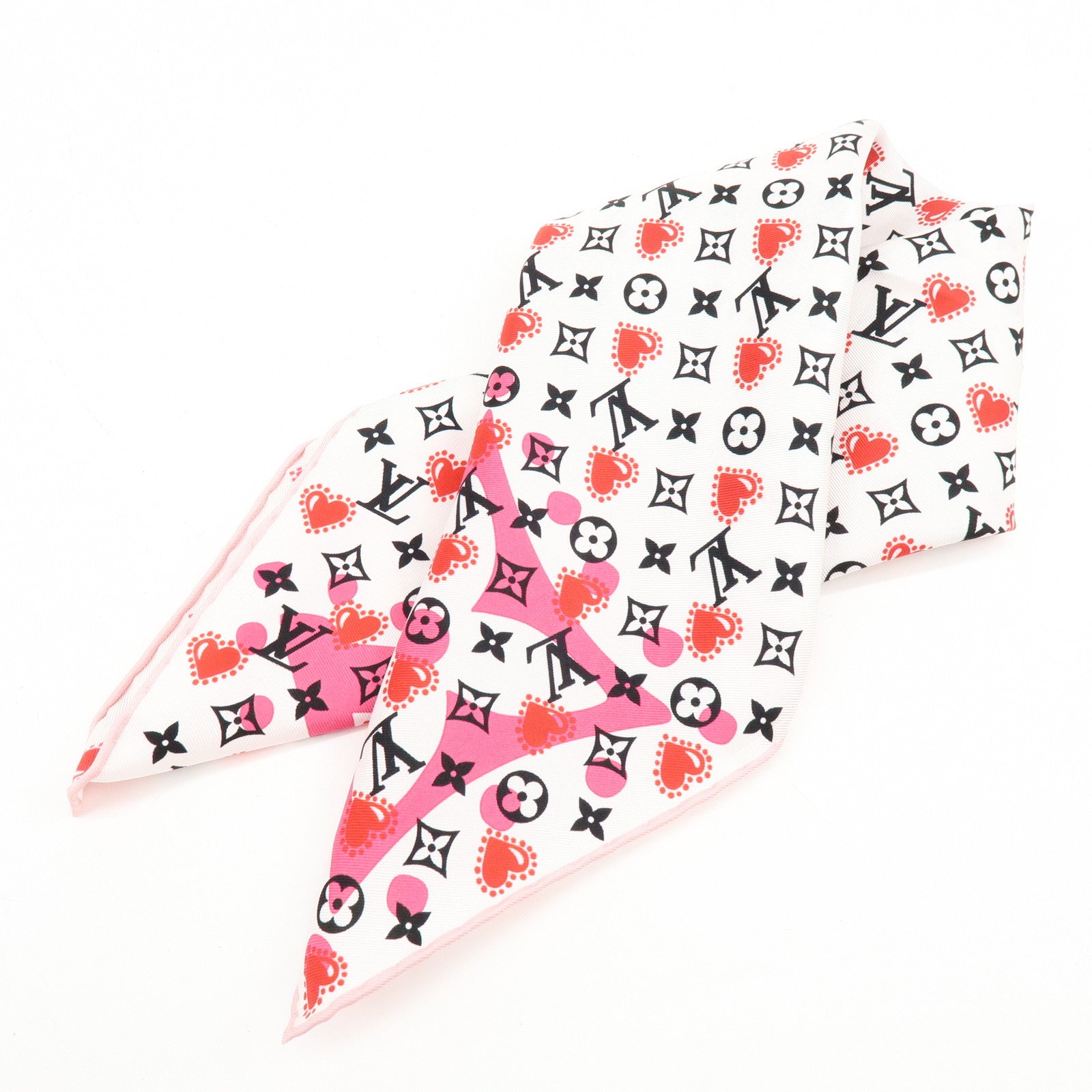 Louis Vuitton Monogram Carre Silk 100% Scarf White Pink M77354