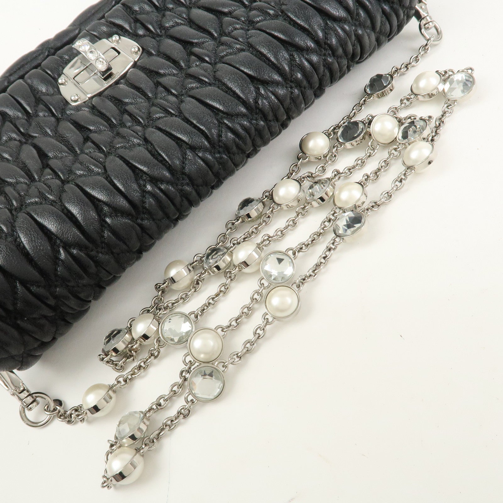MIU MIU Matelasse Leather Chain Shoulder Bag Black 5BP079