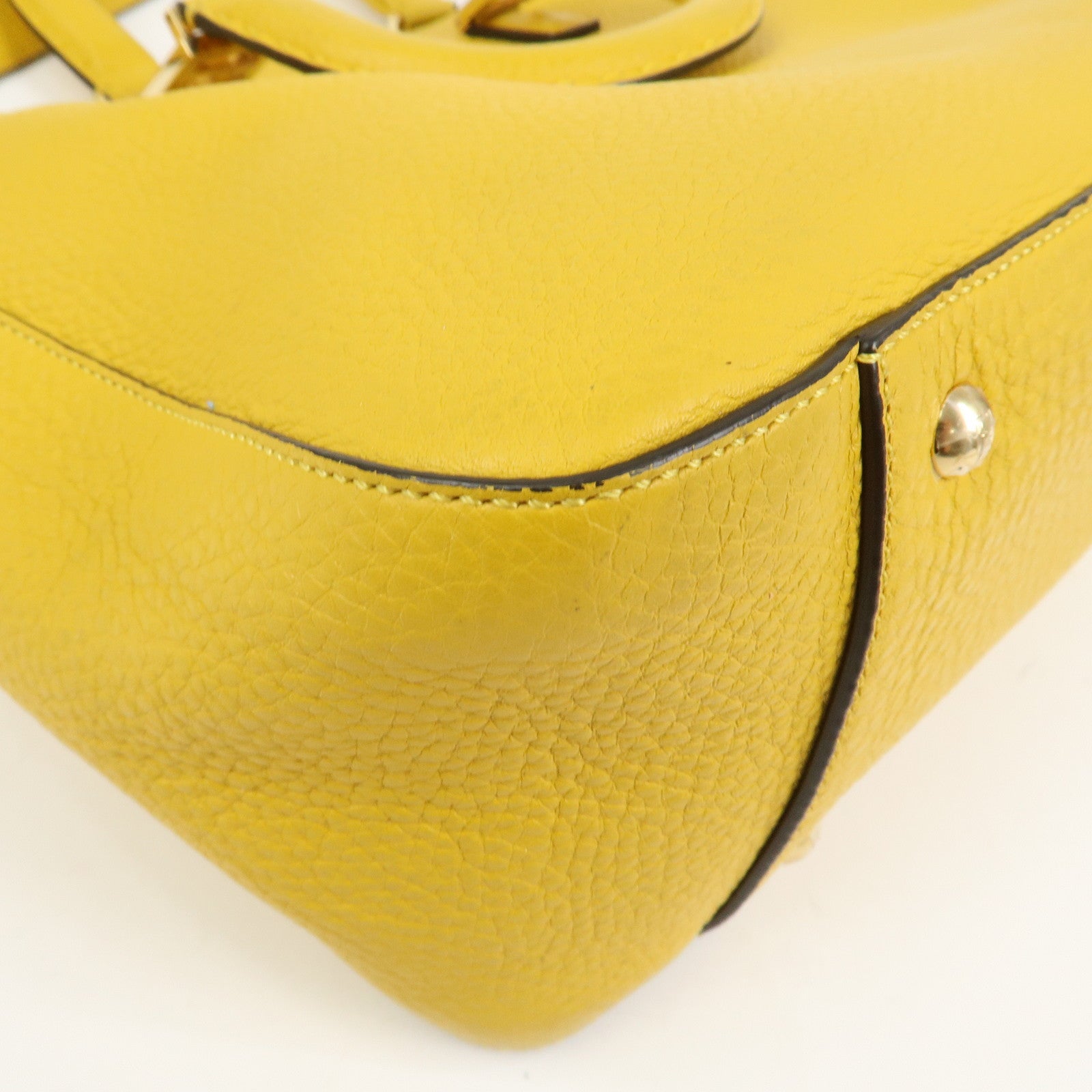 FENDI Selleria Leather 2Way Hand Tote Shoulder Bag Yellow 8BH368