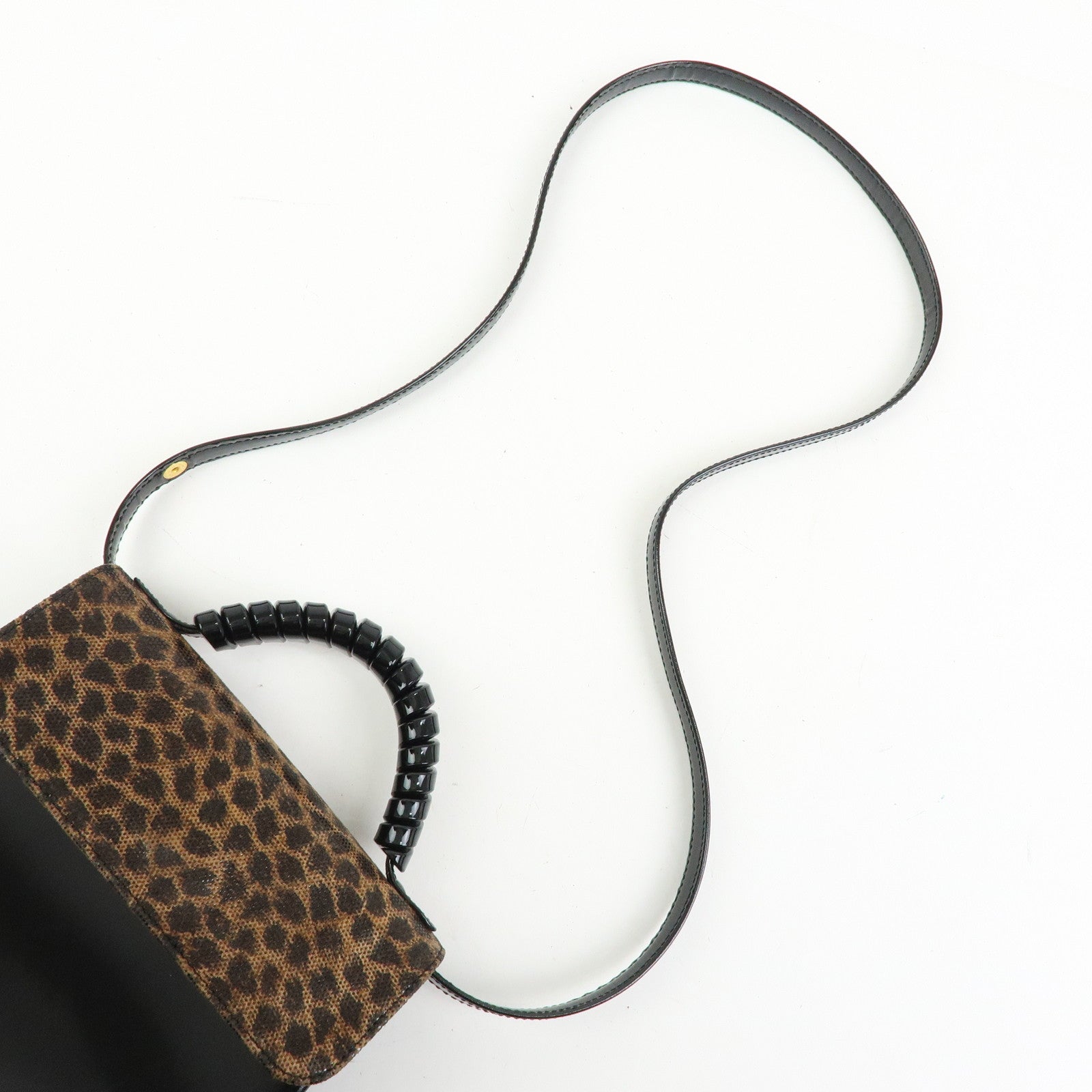 LOEWE Velazquez Patent Leather 2Way Hand Shoulder Bag Leopard Black