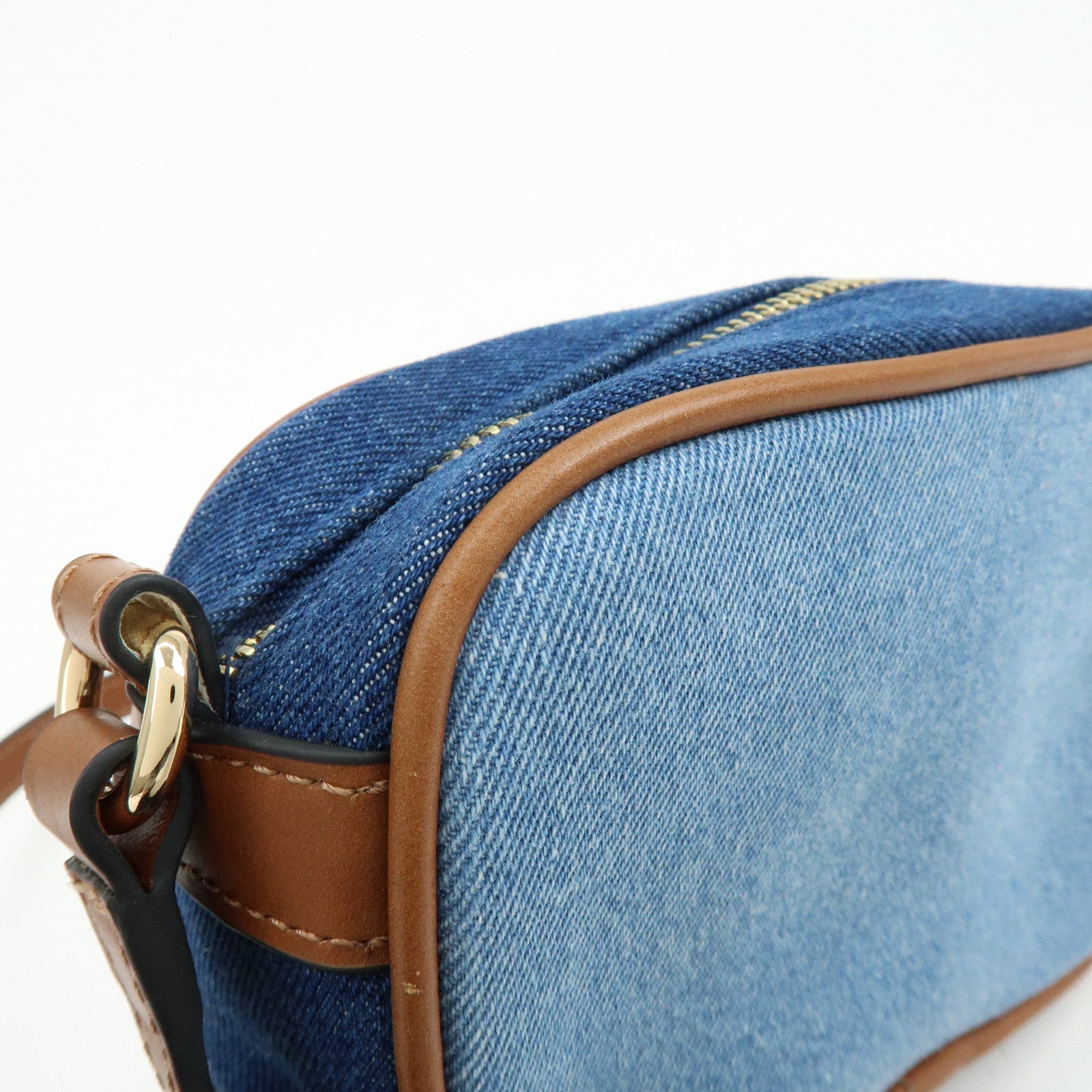 Chloe Denim Leather Canvas Shoulder Bag Crossbody Bag Brown Blue