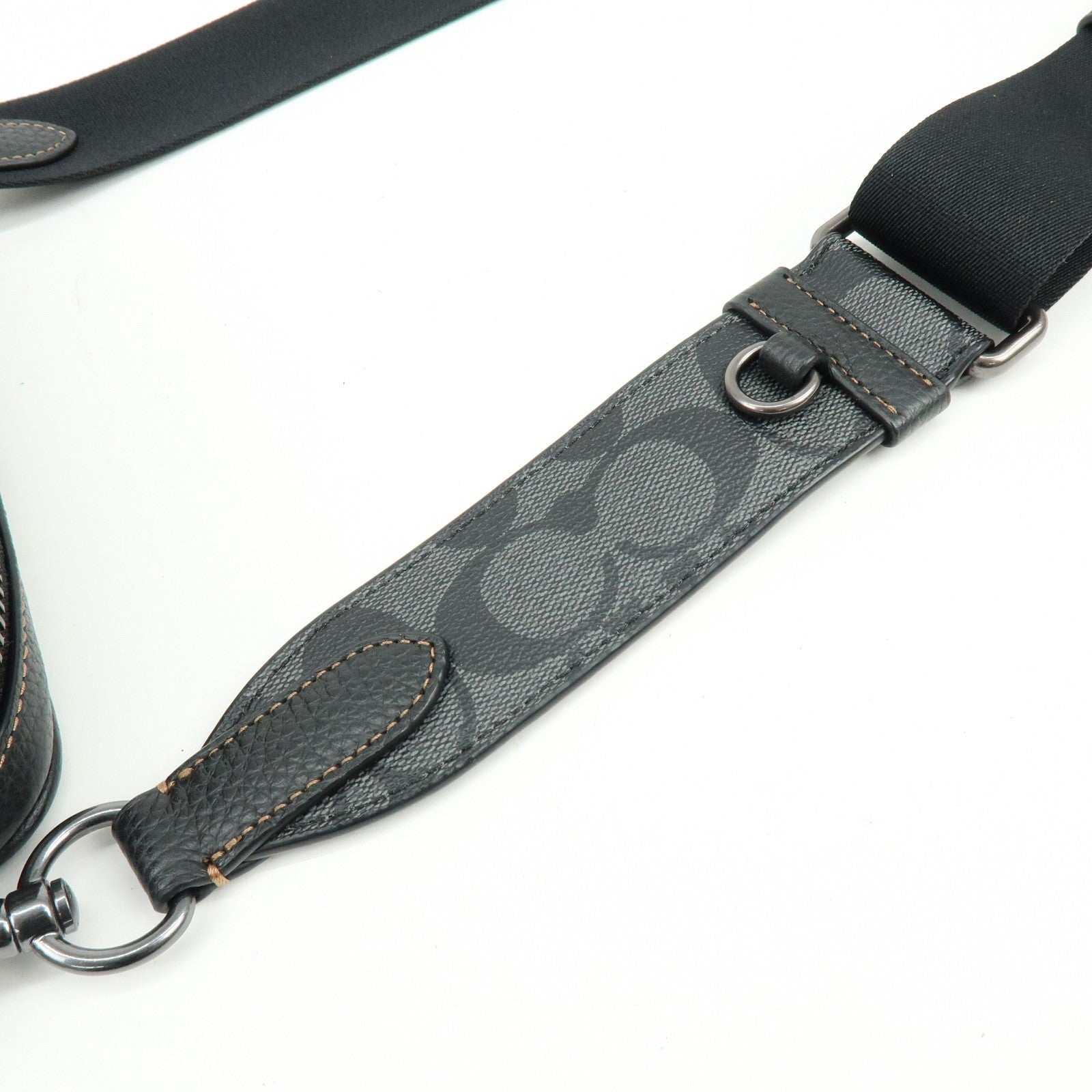 COACH Signature PVC Leather Shoulder Bag Crossbody Bag Black Beige