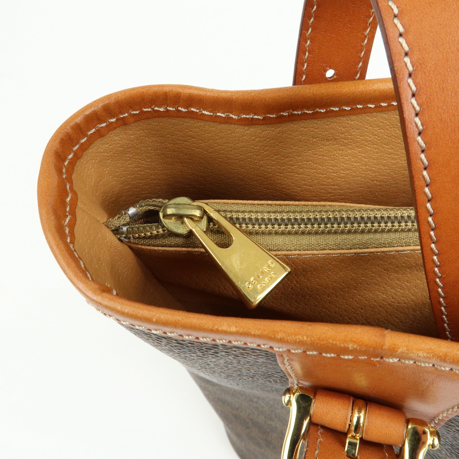 CELINE Macadam PVC Leather Tote Bag Hand Bag Shoulder Bag Brown