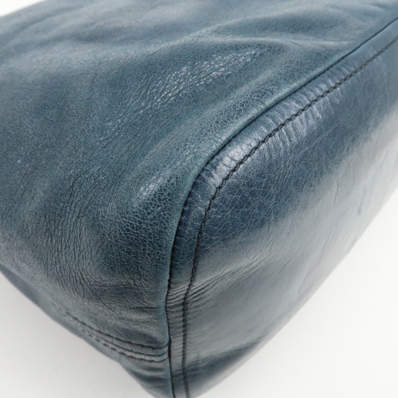 PRADA Logo Leather Shoulder Bag Hand Bag Blue