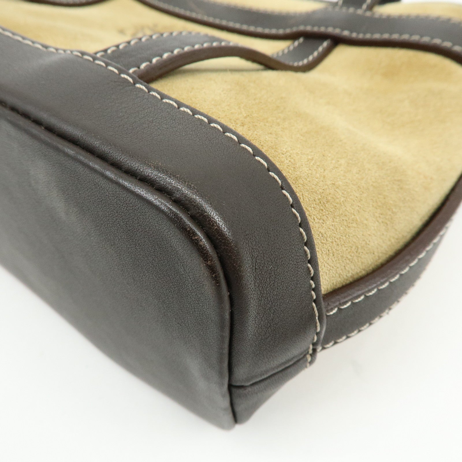 LOEWE Anagram Suede Calf Leather Hand Bag Tote Bag Brown