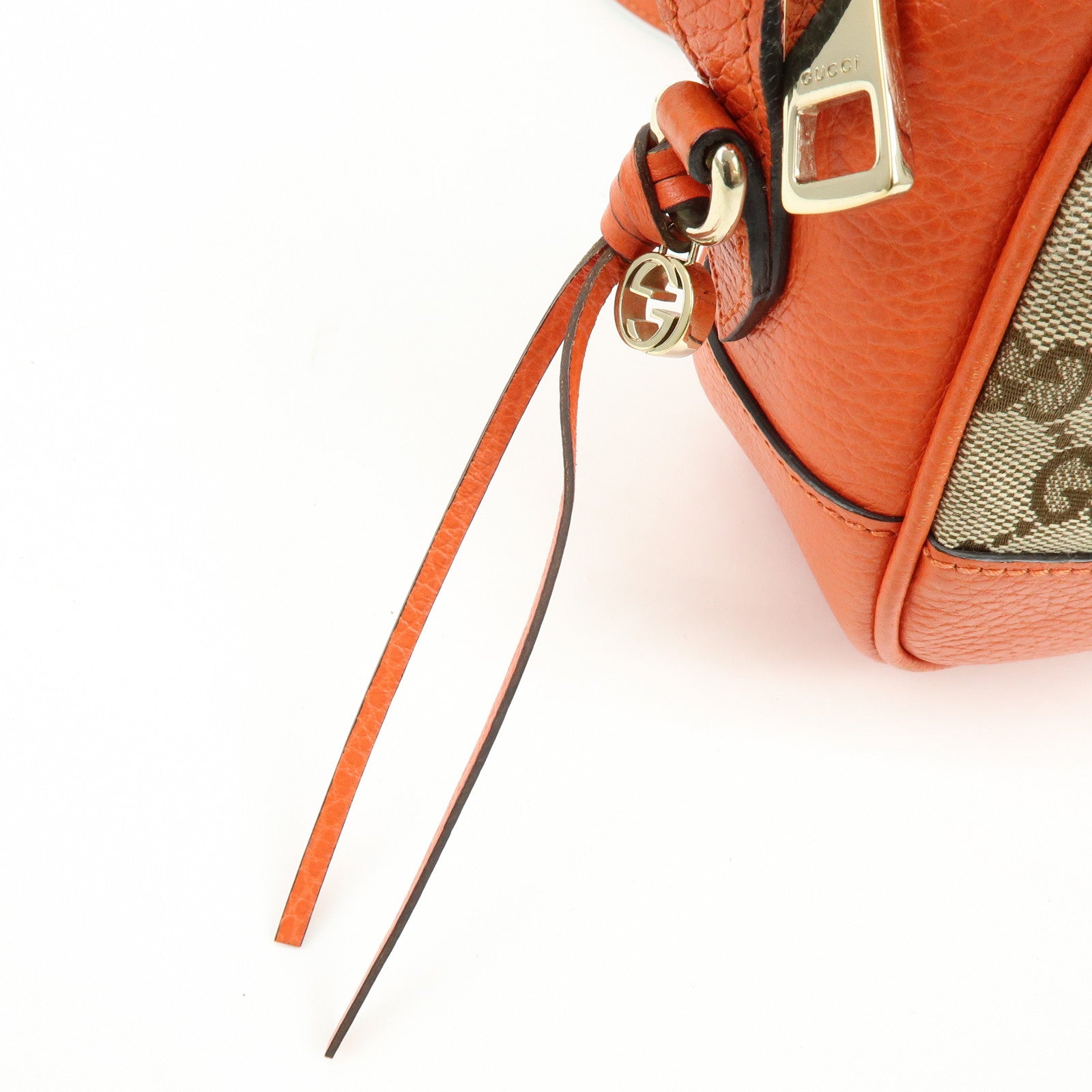GUCCI GG Canvas Leather Shoulder Bag Beige Orange 449413