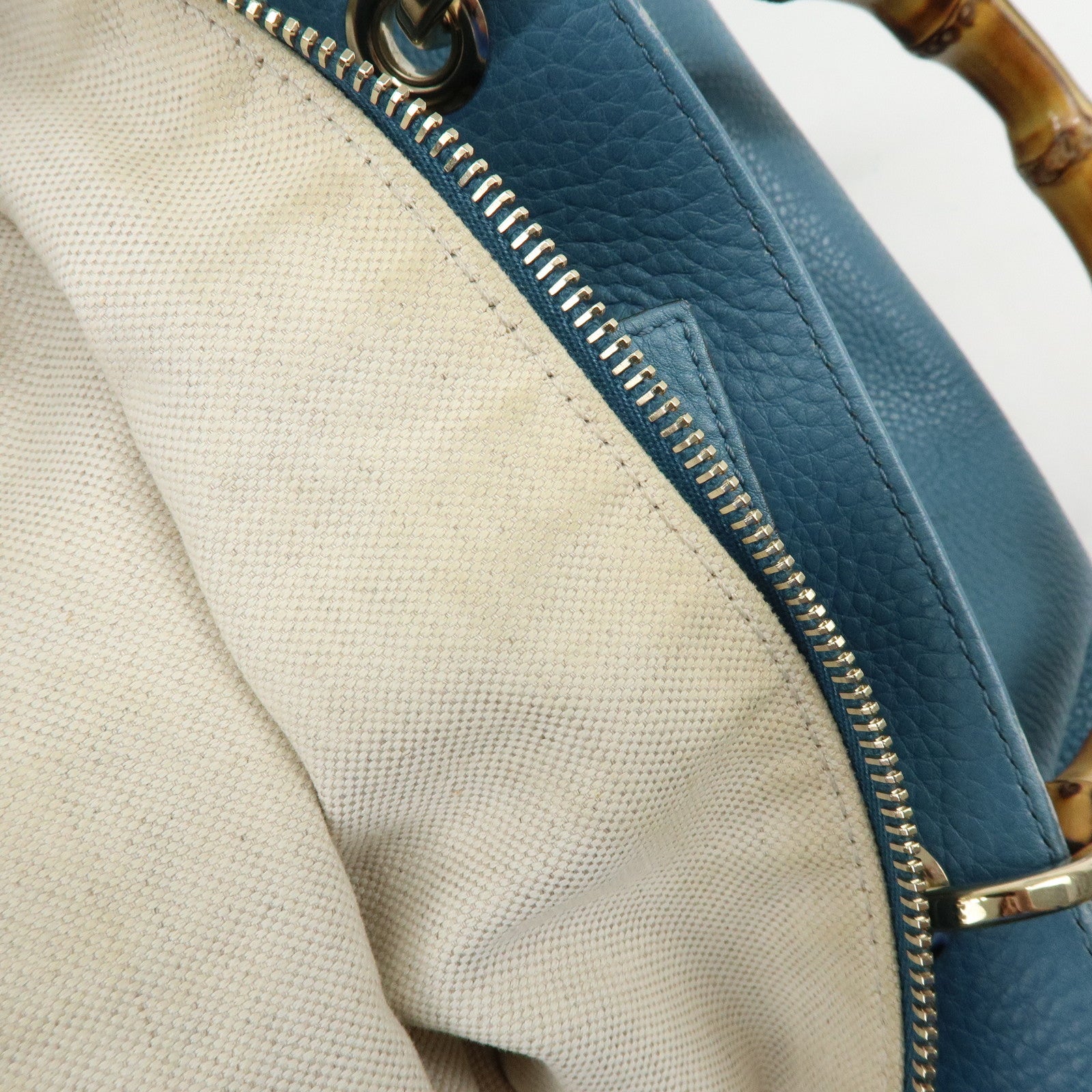 GUCCI Bamboo Shopper Large Leather Tote Bag 2Way Bag Blue 323658