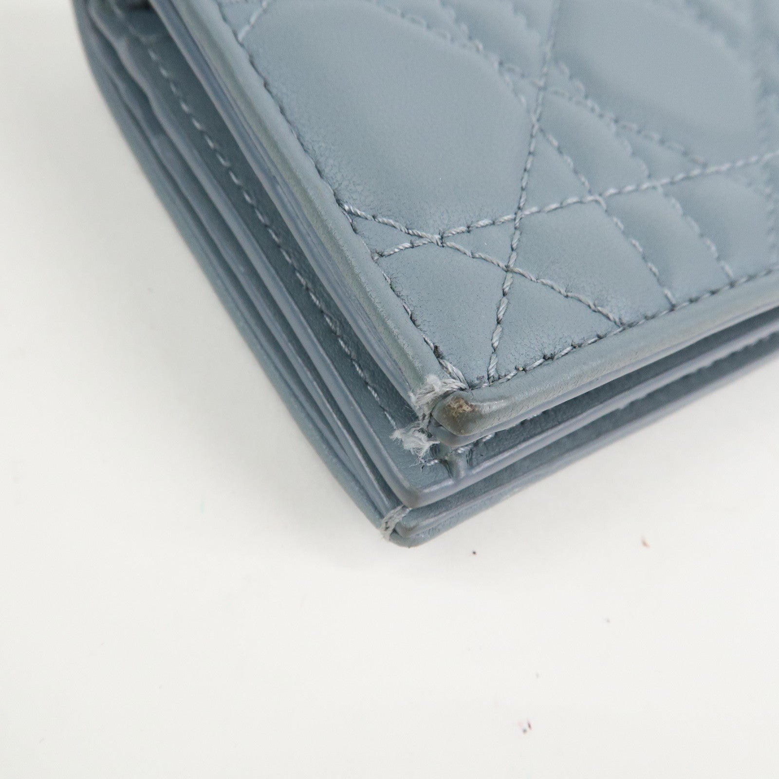 Christian Dior Cannage Leather Gardenia Wallet Gold Charm Blue Used