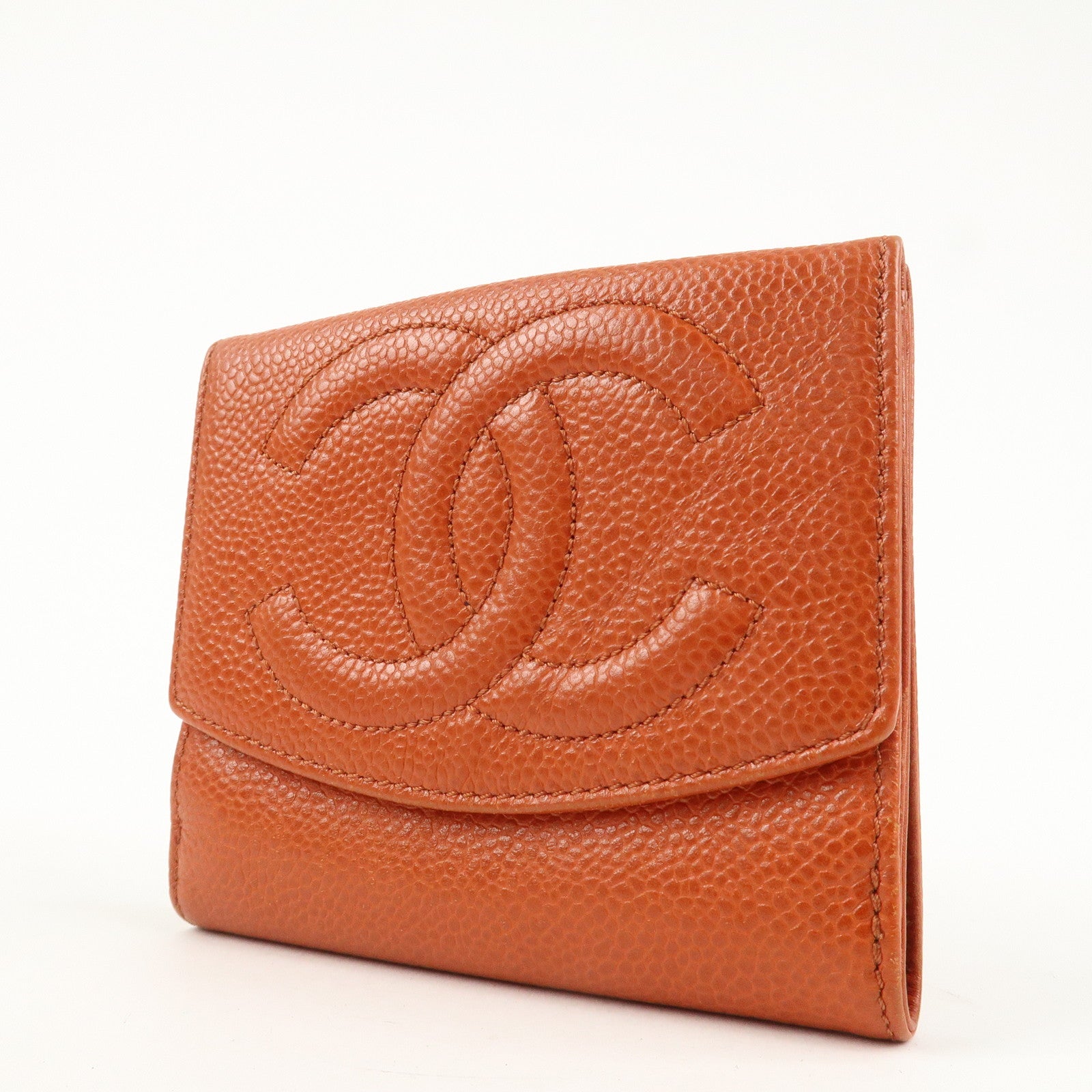 CHANEL COCO Mark Caviarskin Double Hook Bi-Fold Wallet A13496 Used