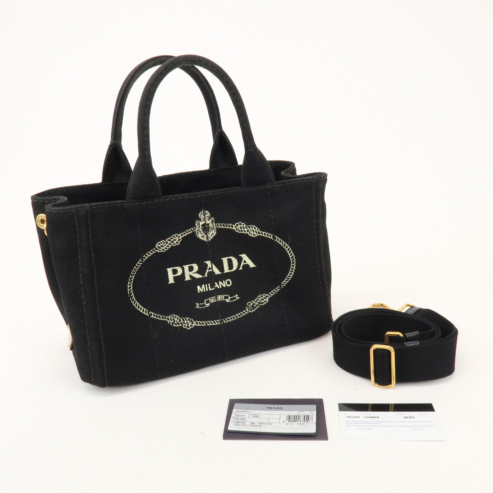 PRADA Canapa Mini Canvas 2Way Bag Hand Bag Black 1BG439