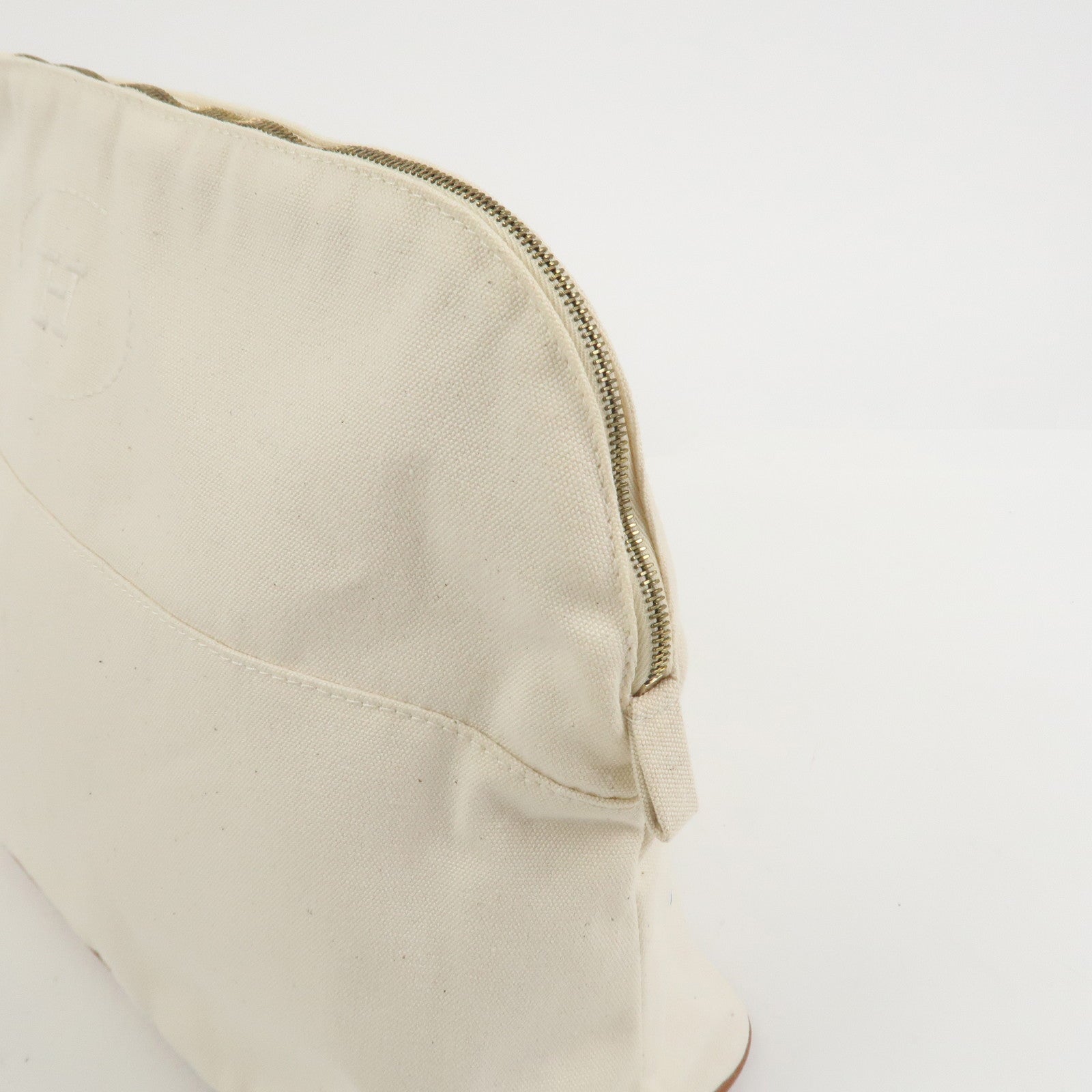 HERMES Bolide Canvas Leather Pouch TGM Natural