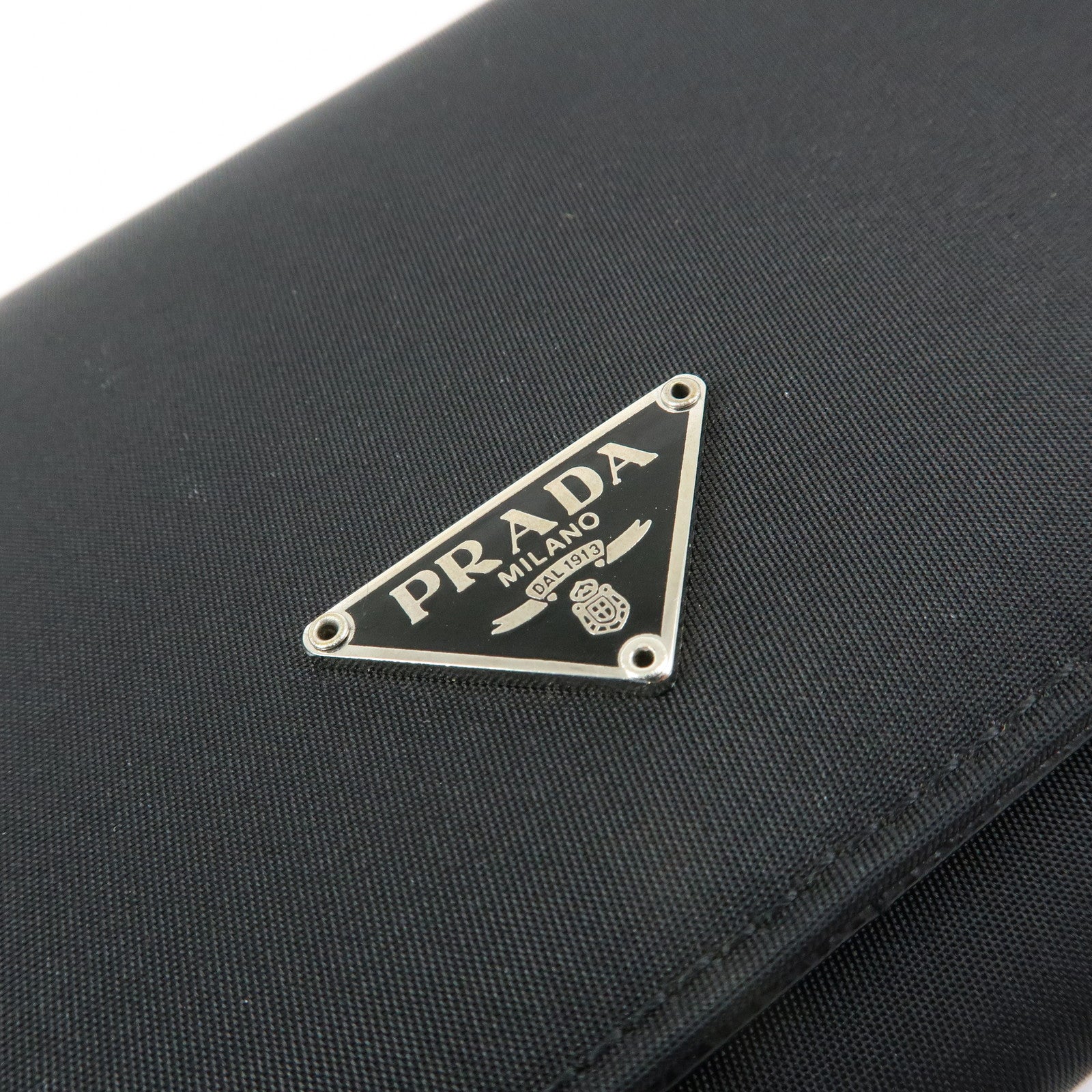 PRADA Triangle Logo Nylon Leather Long Wallet Black M608