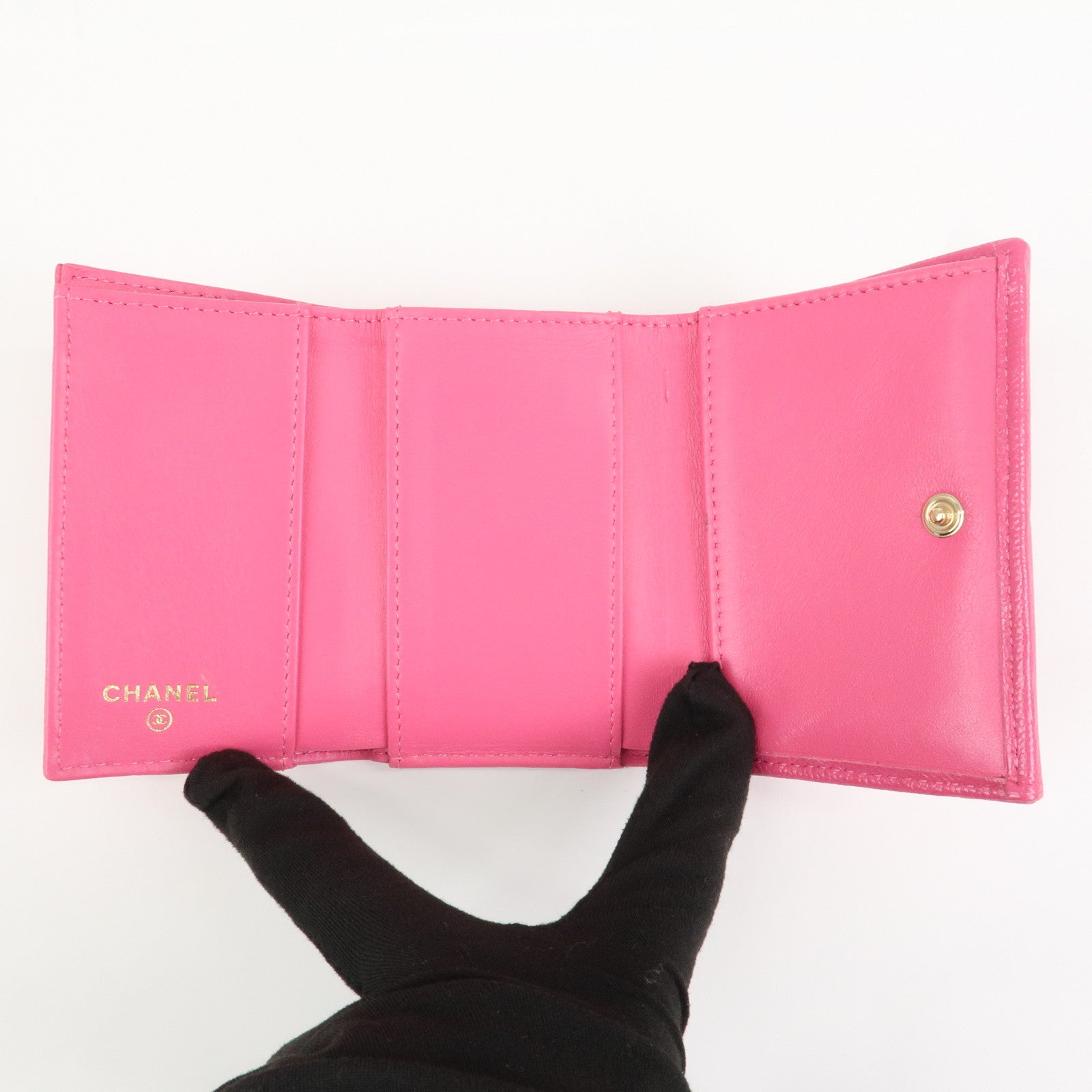 CHANEL COCO Mark Camellia Tri-fold Compact Wallet Pink AP0116