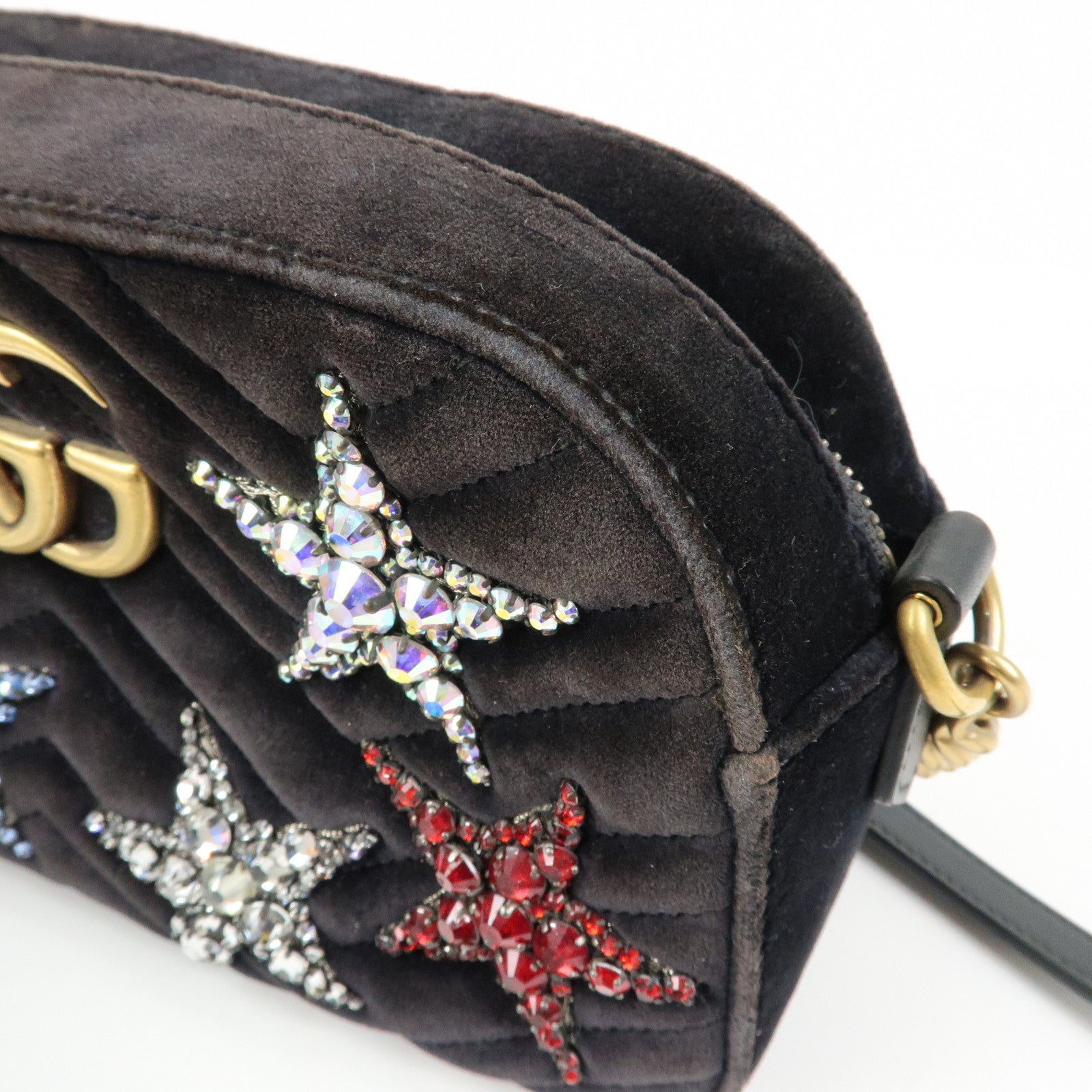 GUCCI GG Marmont Velvet Leather StarMotif Bijou Shoulder Bag 447632