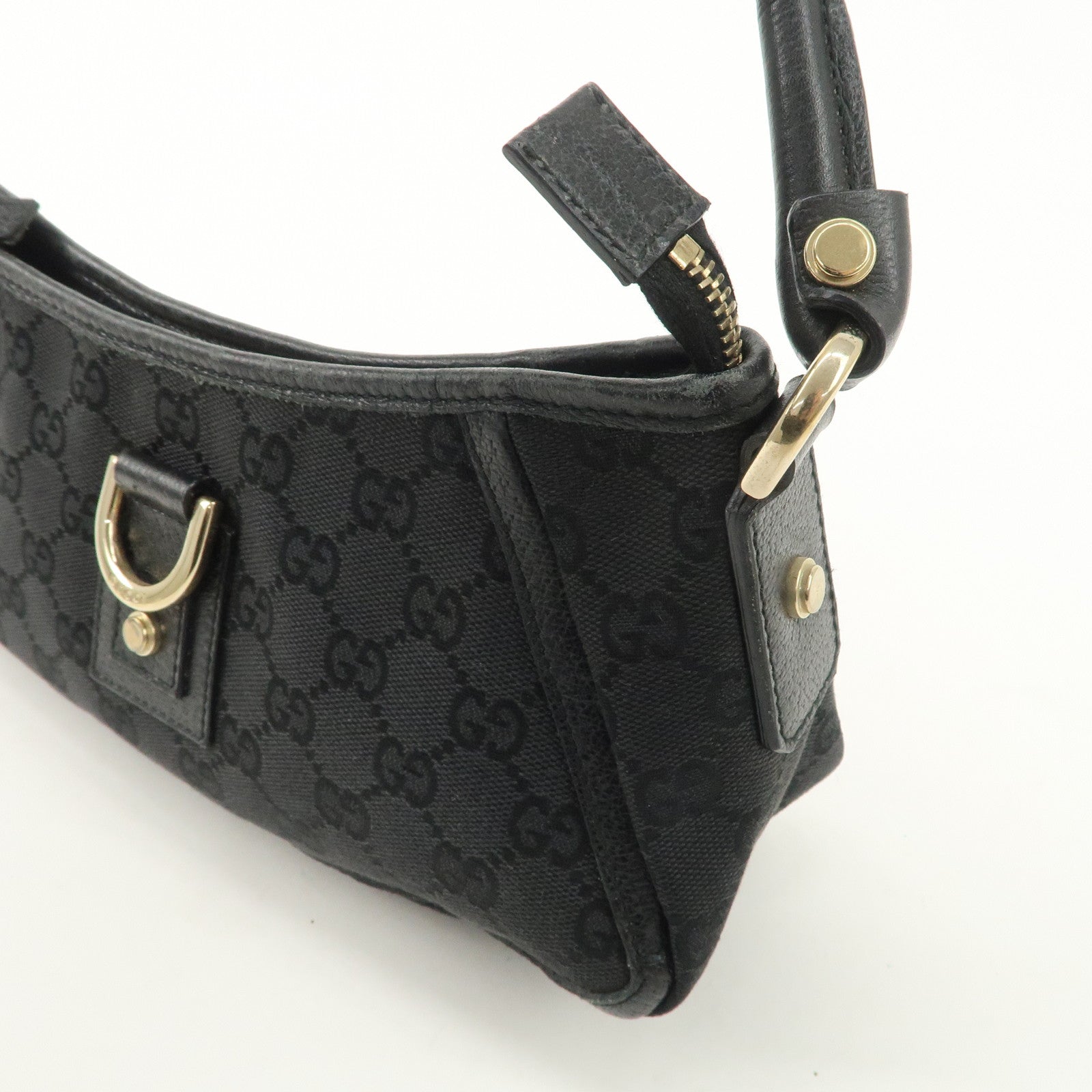 GUCCI Abbey GG Canvas Leather One Shoulder Bag Black Gold Hardware 130939 Used