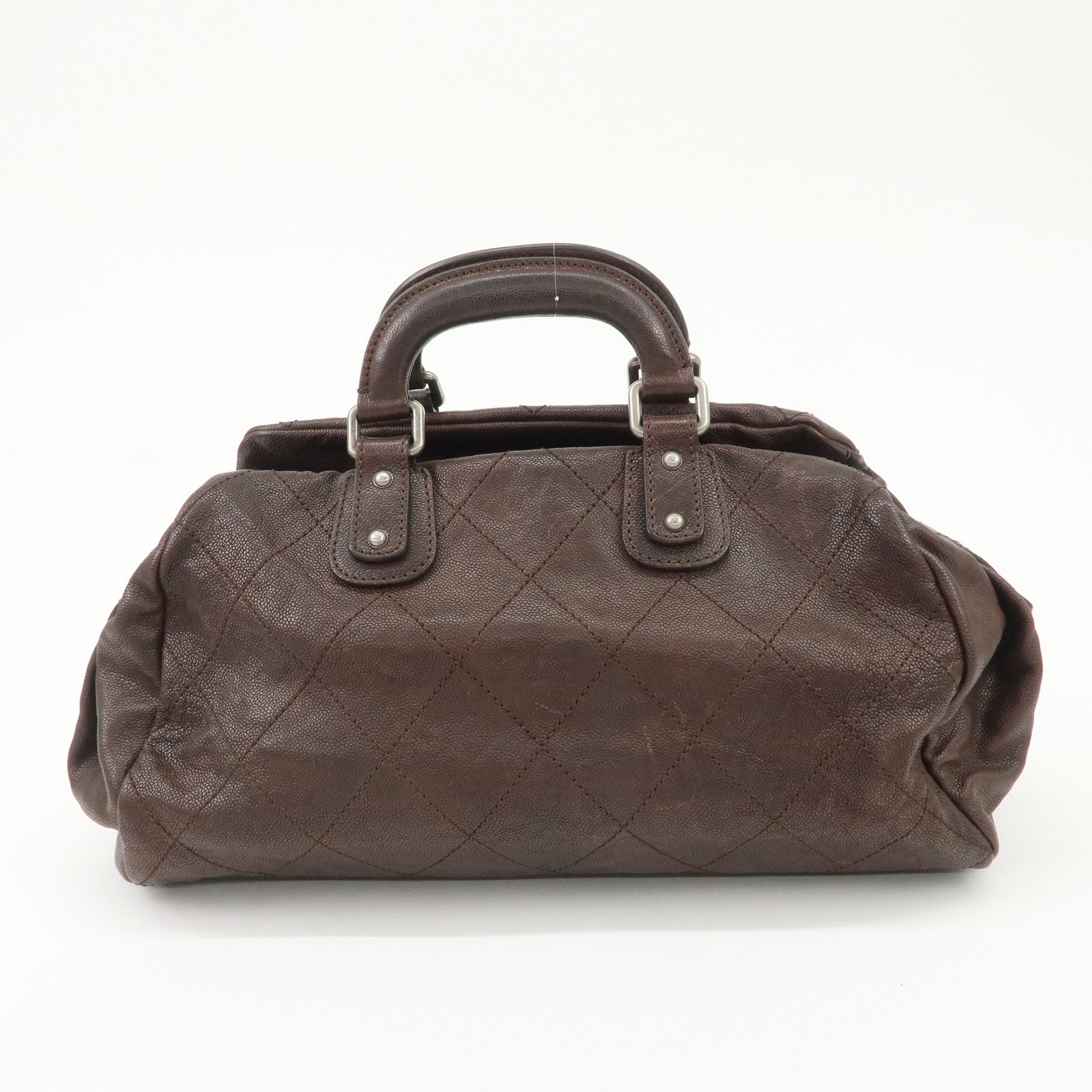 CHANEL COCO Mark Matelasse Caviar Skin Boston Bag Brown Gold HDW Used