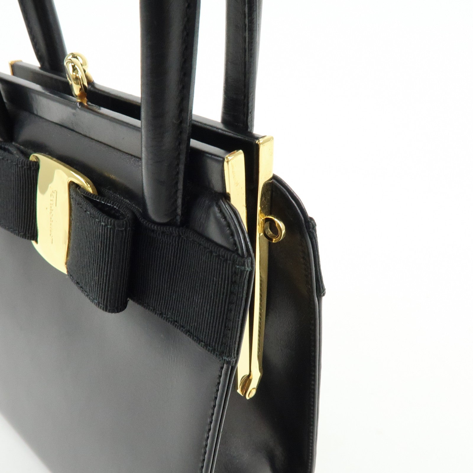 Ferragamo Vara Ribbon Leather 2Way Bag Hand Bag Black