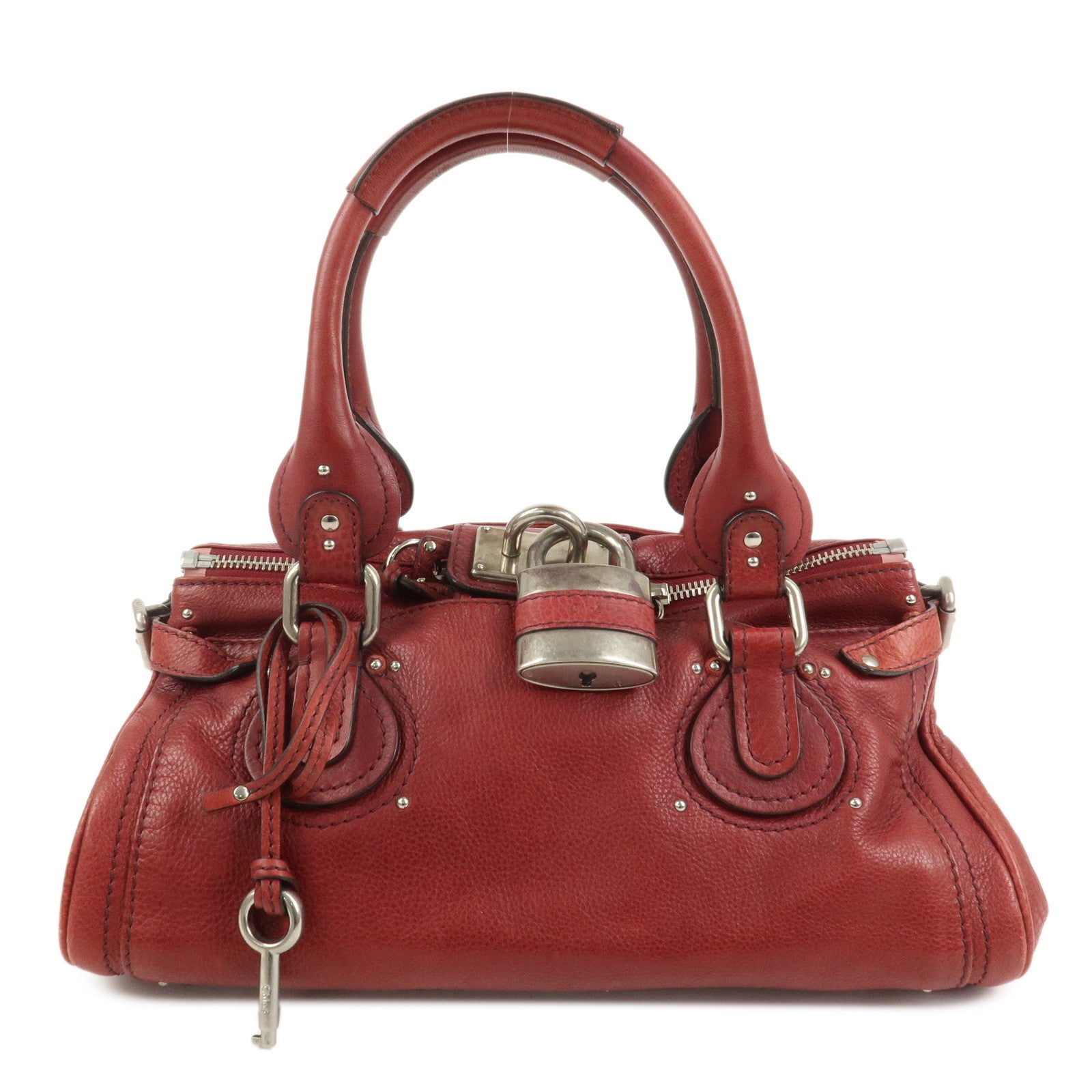 Chloe Paddington Leather Hand Bag Shoulder Bag Red